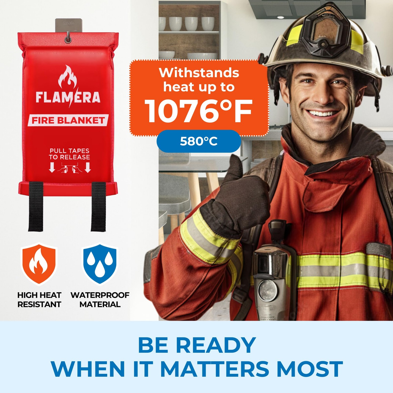 Emergency Fire Blanket for Home and Kitchen (2-Pack) Fireproof and Fire Suppr…