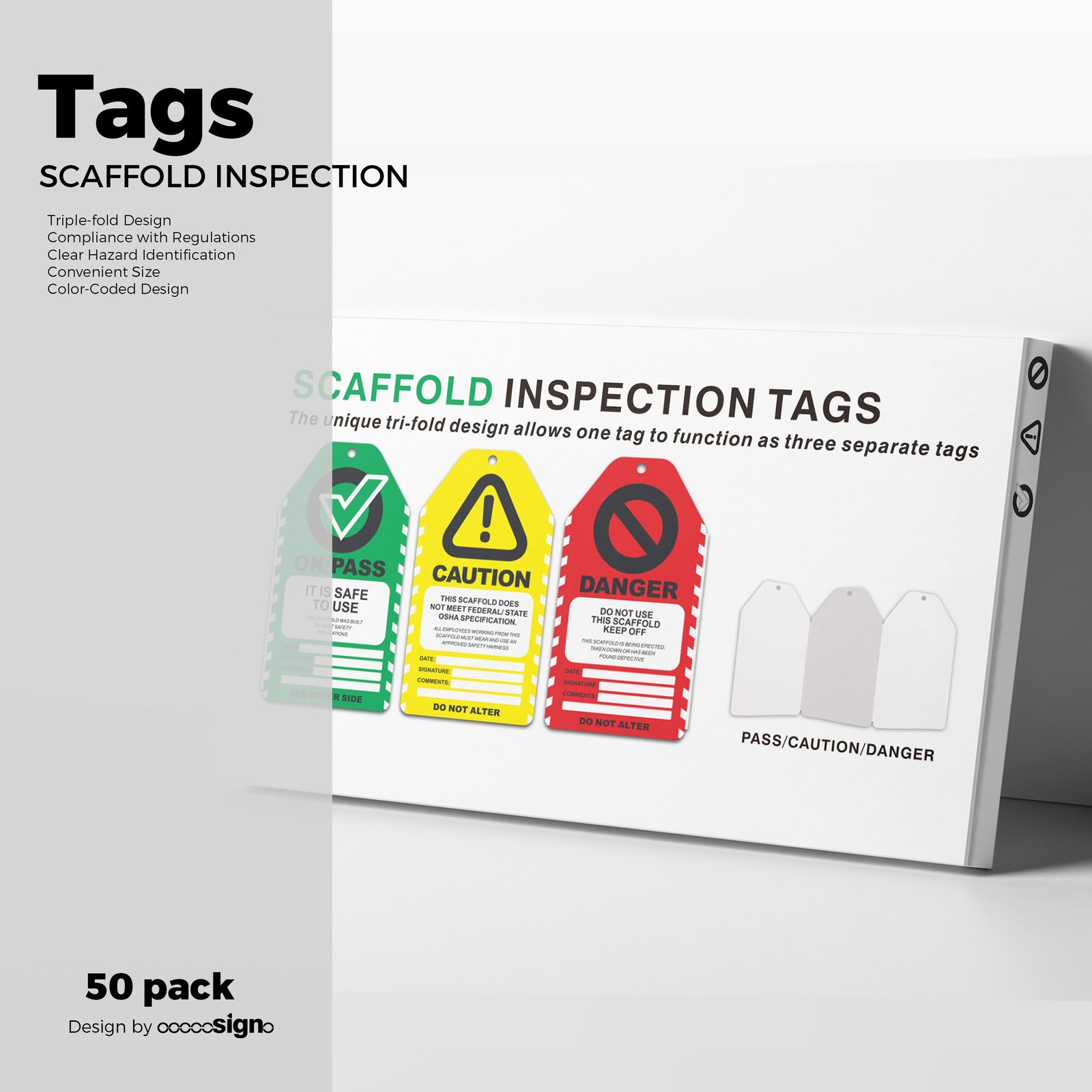 50 Pack Scaffold Inspection Tags, Never Tear, Waterproof, OSHA Compliant Cards