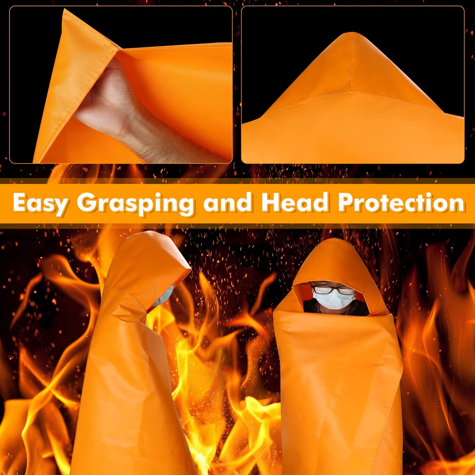 Emergency Fire Escape Cloak – Extra Large Fireproof Blanket, 72x70in, Reusable,