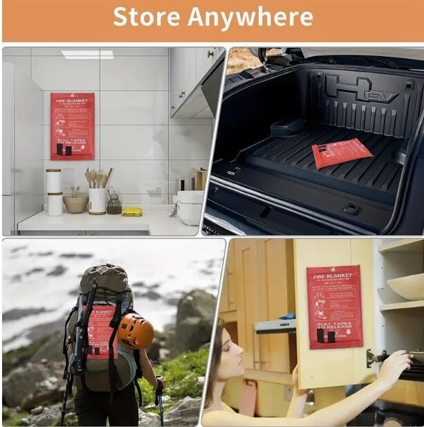 Fire Suppressor 2 Pack Blankets 39”x39” Large Fiberglass BBQ Kitchen Garage RV