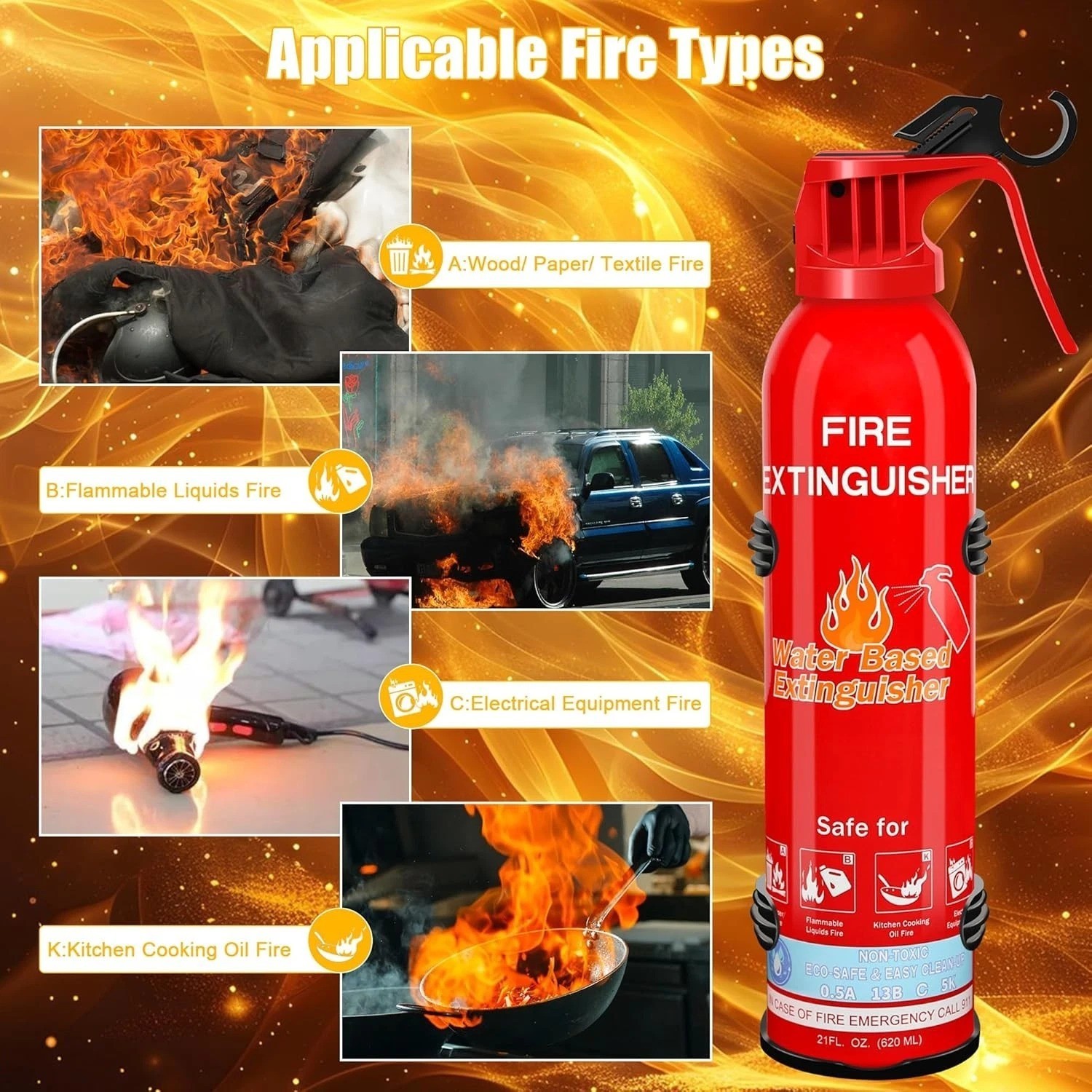 Fire Extinguisher for Home, Car, Kitchen, Vehicle, Boat, Garage, Portable A, B,