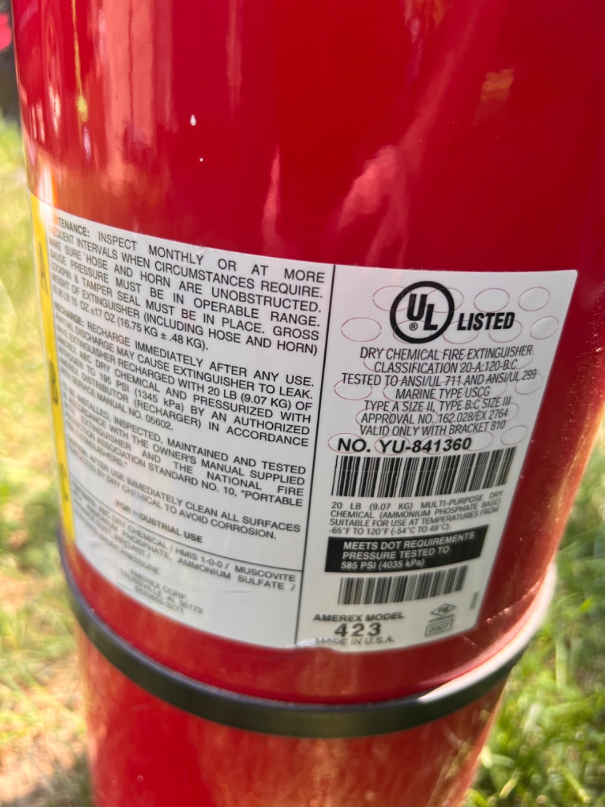 Amerex model 423, 20 lb fire extinguisher, brand new