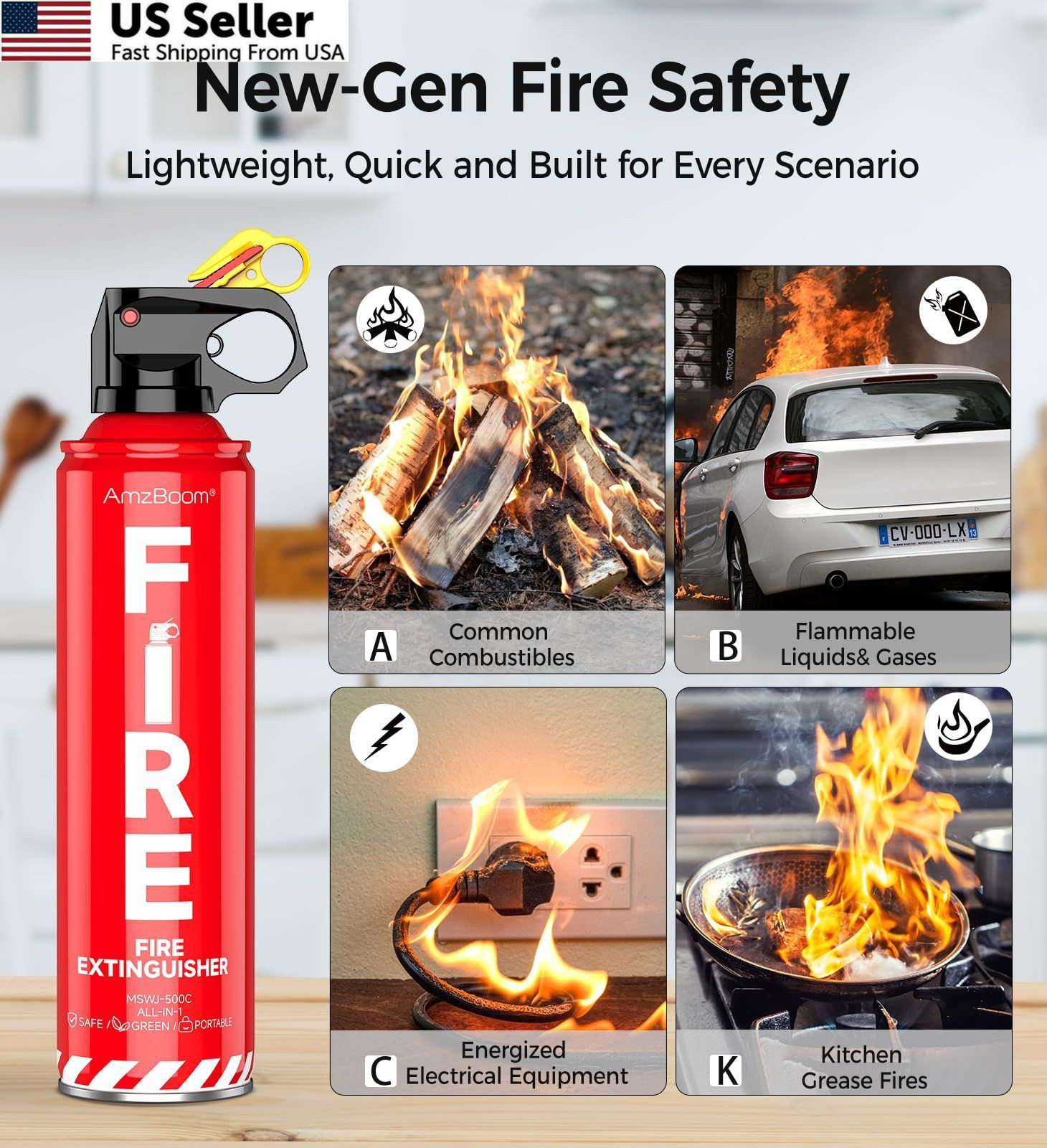 Fire Extinguisher for Home 1Pack, Kitchen, Car, and Grill,Compact 1 PACK
