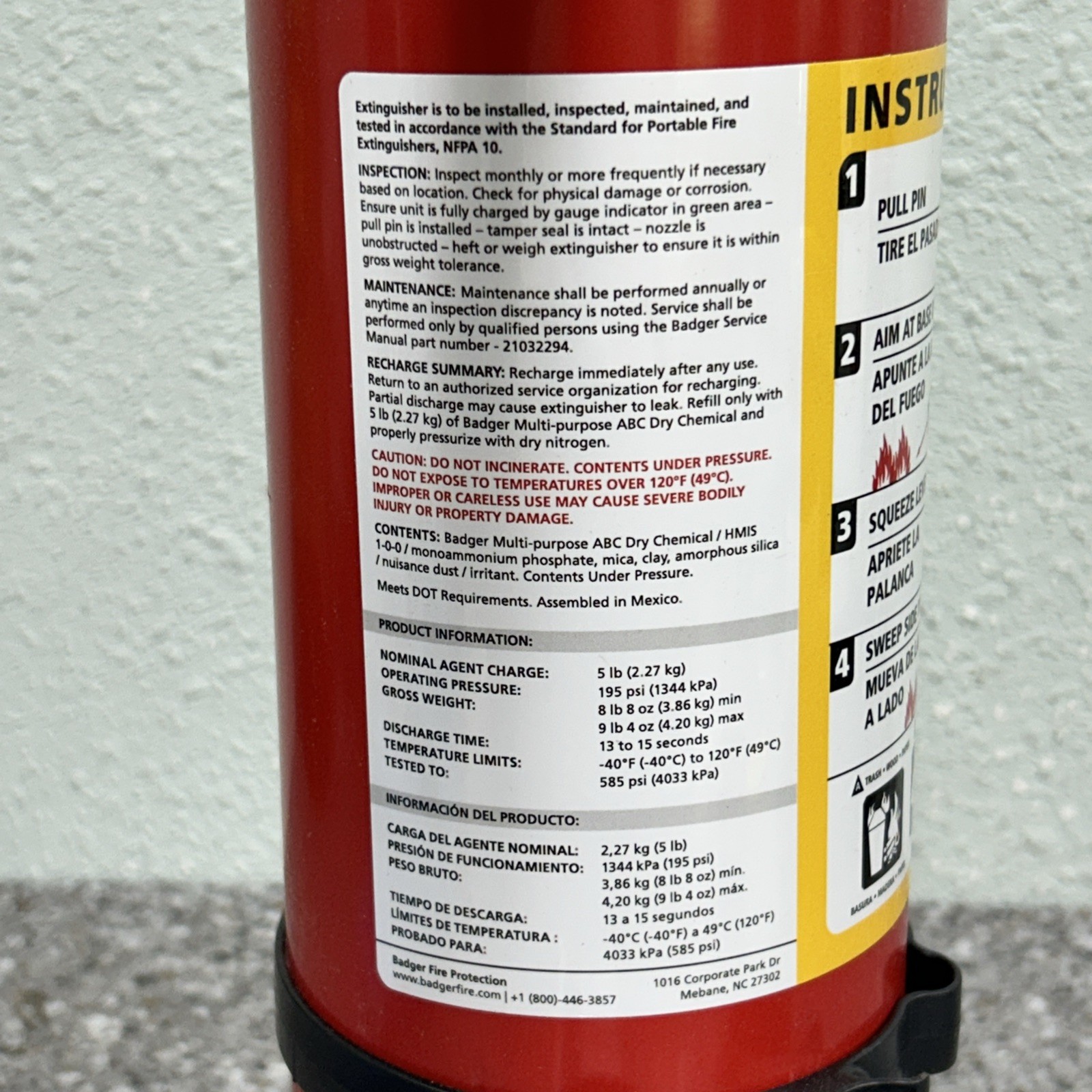 BADGER Fire Extinguisher: 10 lb Extinguisher, STD-5MP-1 ABC 5 lb Agent Charge