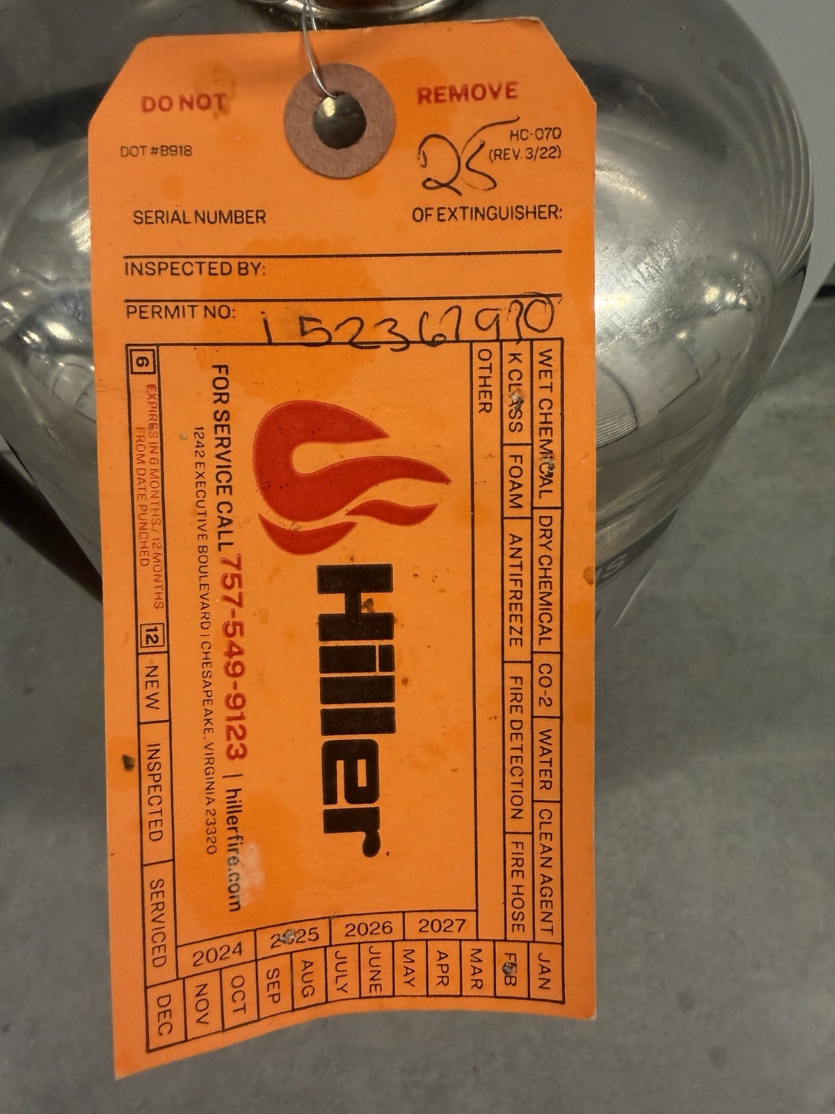 Model WC-6L Buckeye Fire Extinguisher Inspected Just Over 1 Year Ago