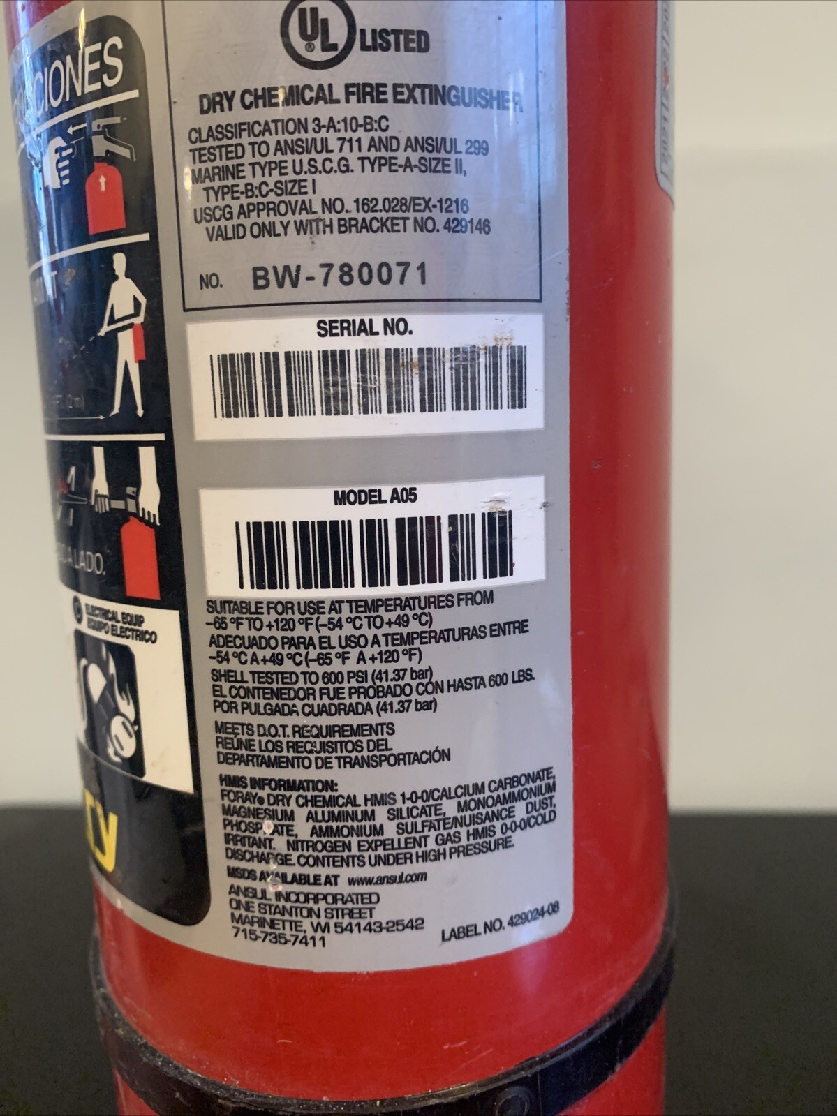 ANSUL SENTRY DRY CHEMICAL FIRE EXTINGUISHER Its Full 2022 Test Tag