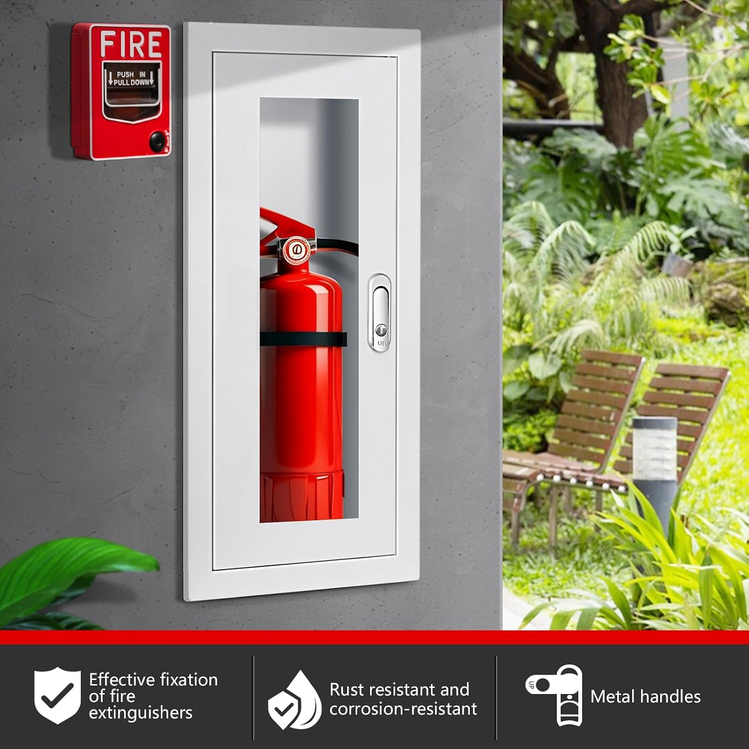 Semi Recessed Fire Extinguisher Cabinet for 5-12 Pounds Extinguisher, White Bake