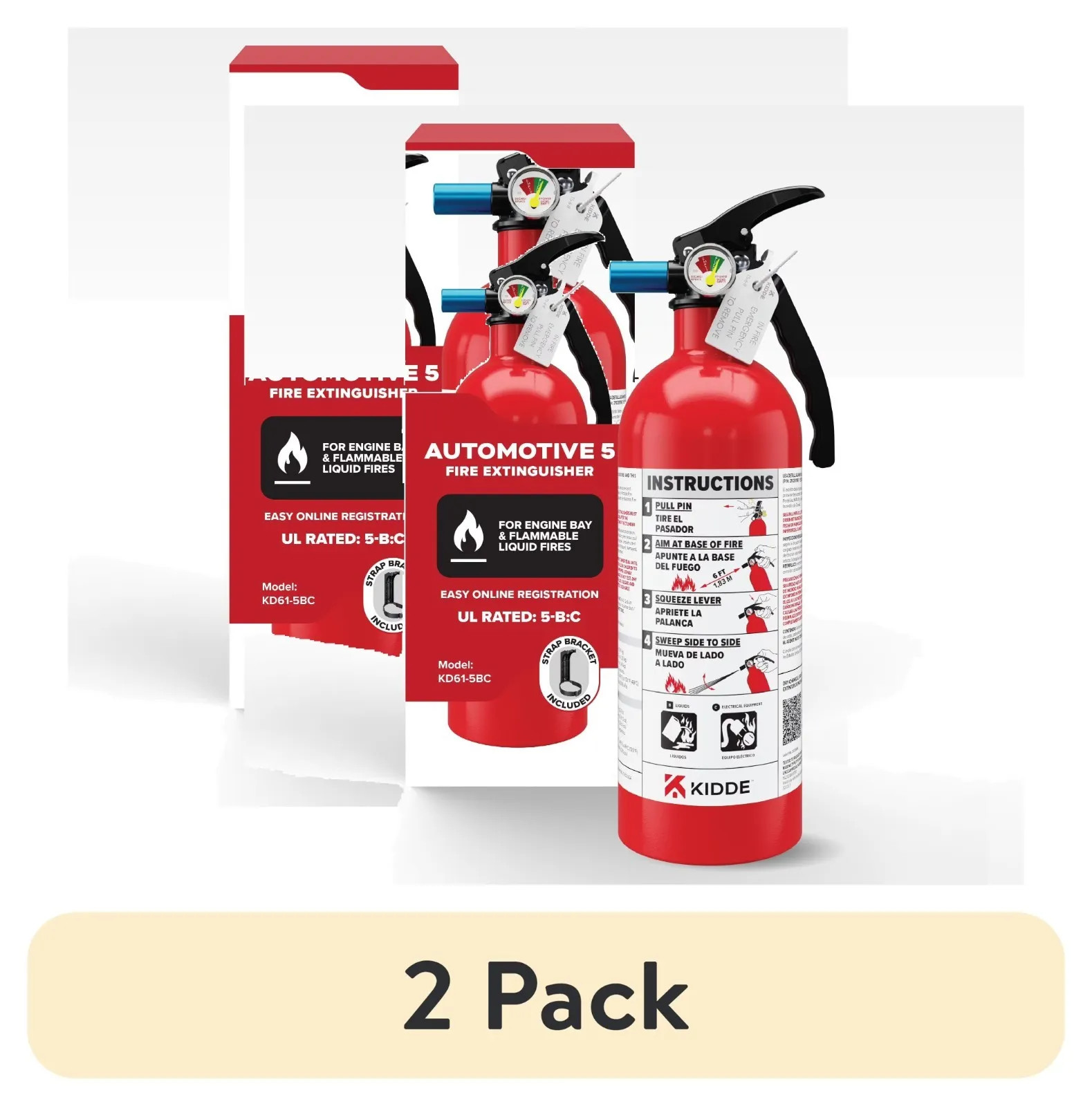 (2 pack) Kidde Fire Extinguisher for Vehicles, Single-Use, Dry Chemical, 5BC, St