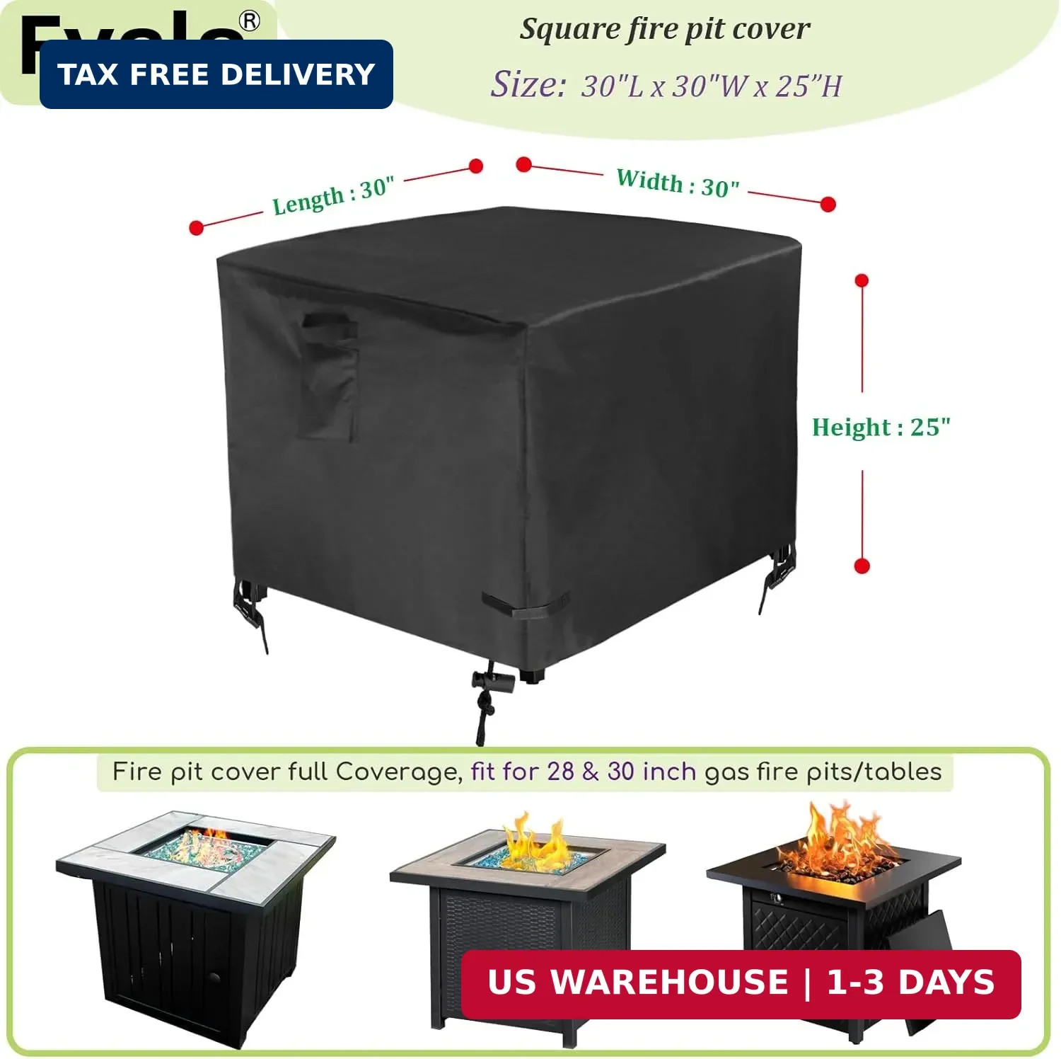 30 Inch Gas Fire Pit Cover for 28-30 Inch Square Fire Pit Tables, Heavy Duty 600