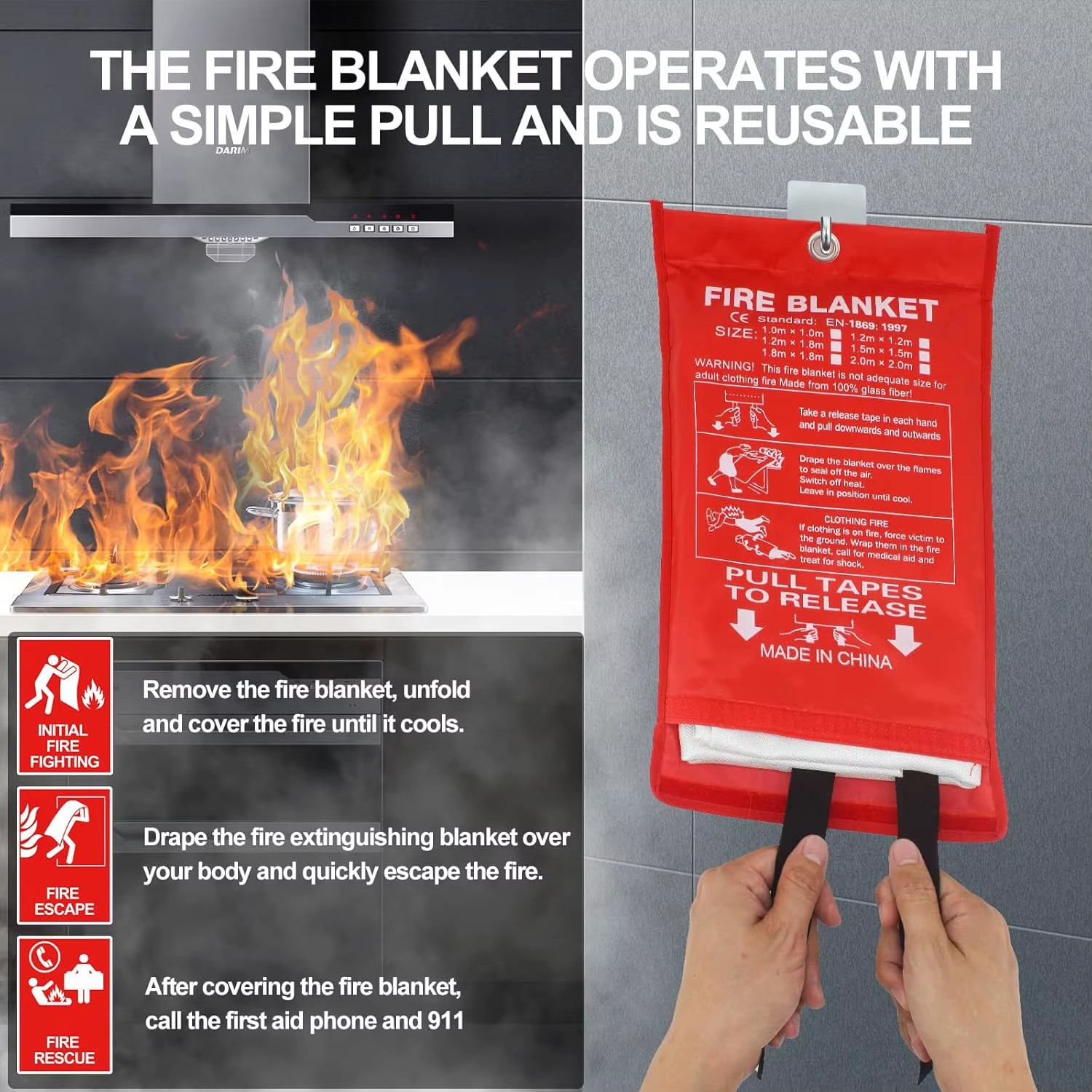 Fiberglass Fire Emergency Blanket – Flame Retardant Safety Cover for Survival