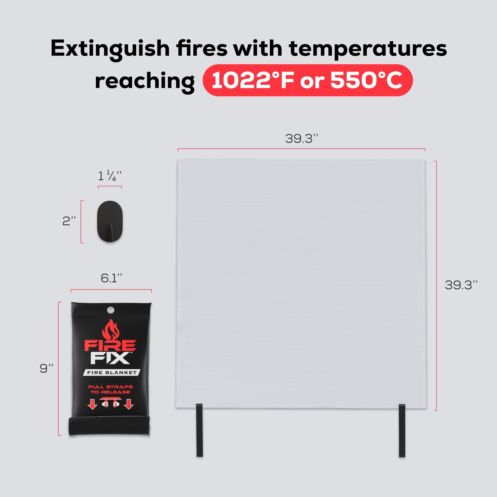 Fire Fix Emergency Fire Blanket for Home & Kitchen | 1-Pack + Mount | Fire