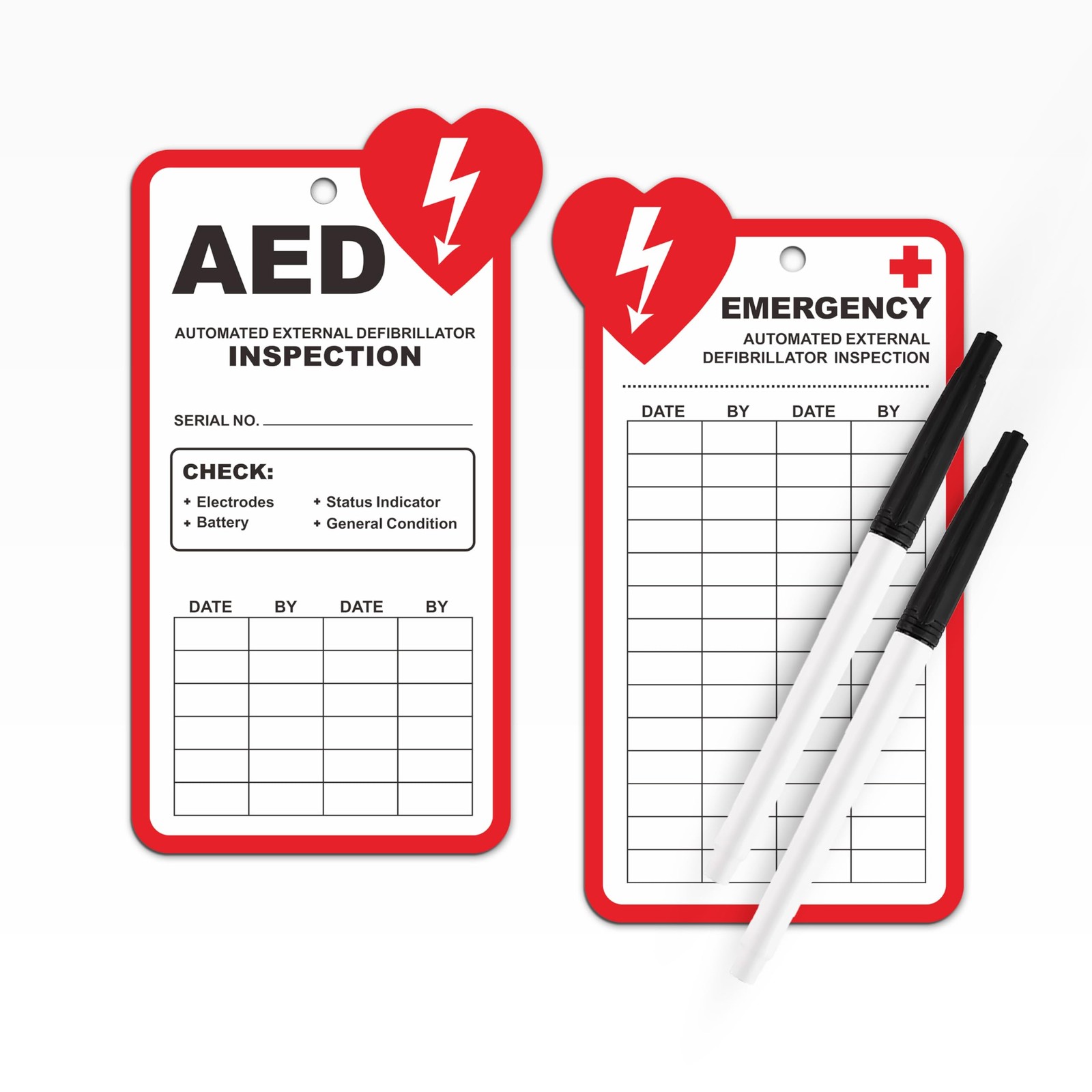 25 Pack Waterproof Plastic AED Inspection Tags Record Cards Zip Ties
