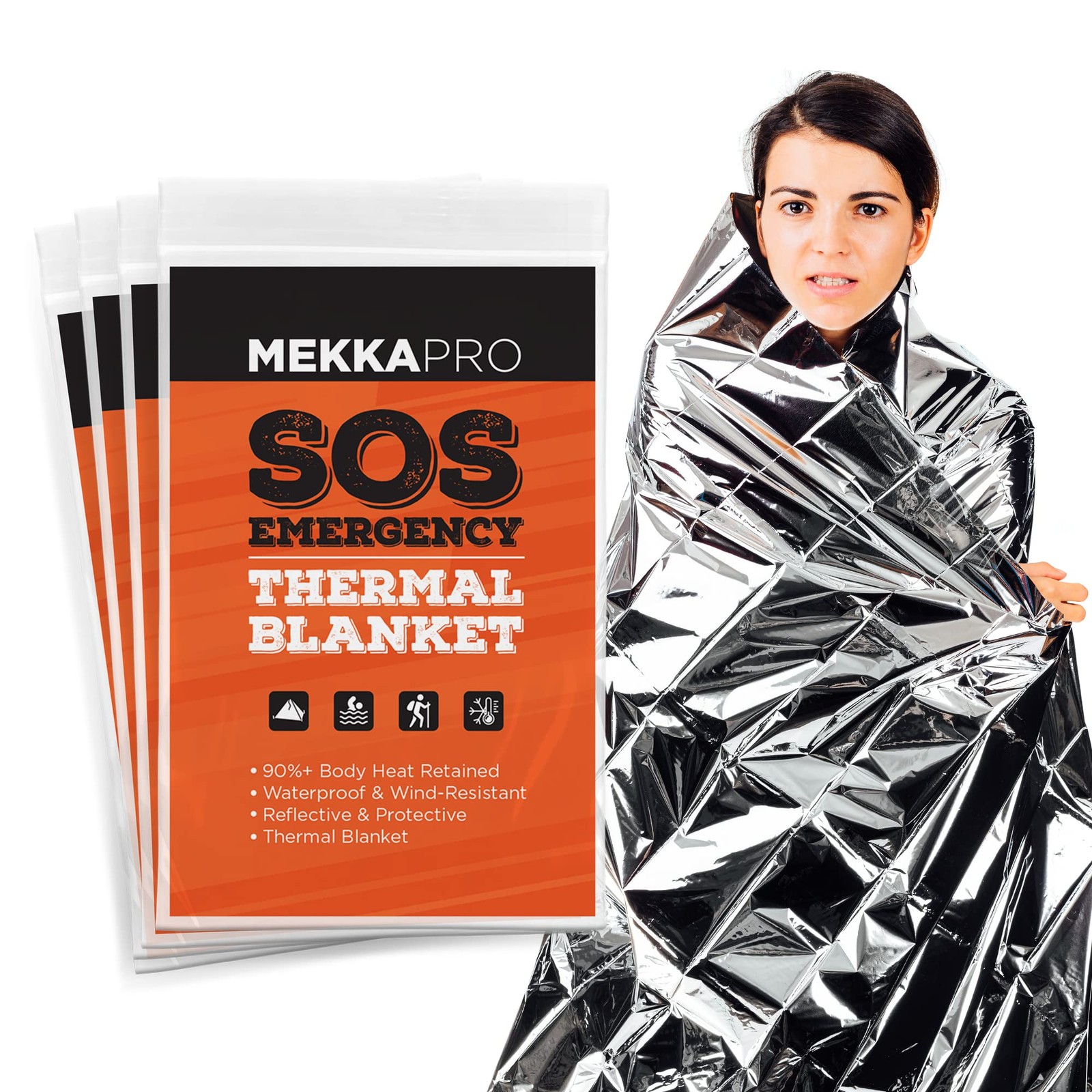 MEKKAPRO Emergency Mylar Thermal Blankets 4-Pack, Pocket Sized for Emergencie…