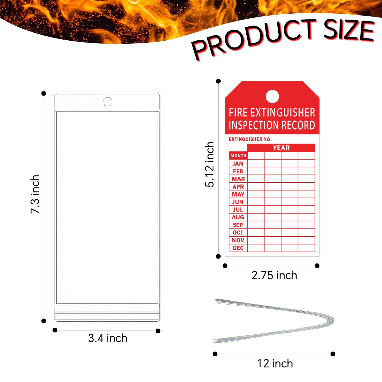 25 Fire Extinguisher Inspection Tag Plastic Cover 3.4 x 7.3 Inch Service Reco…