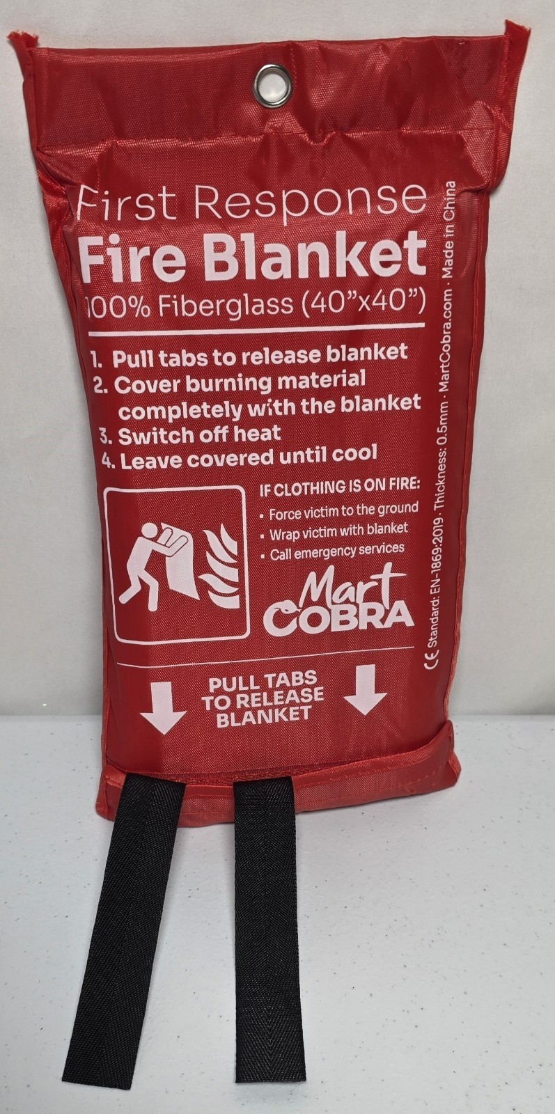 First Response Fire Blanket. Fire Protection. 100% Fiberglass. 40 x 40 Brand New