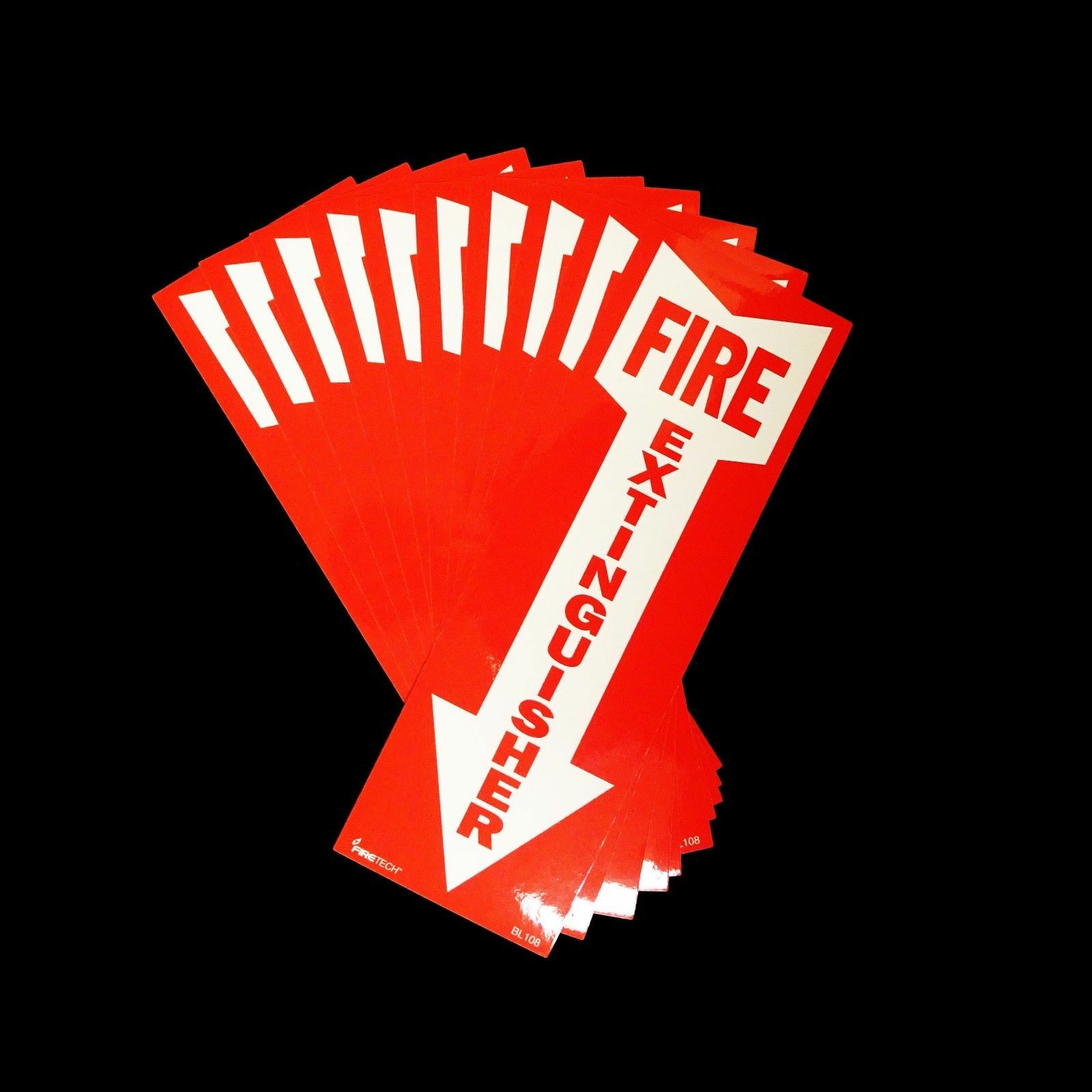 🔥🧯(12-PACK) 4″ X 12 SELF-ADHESIVE VINYL “FIRE EXTINGUISHER ARROW” SIGNS…NEW