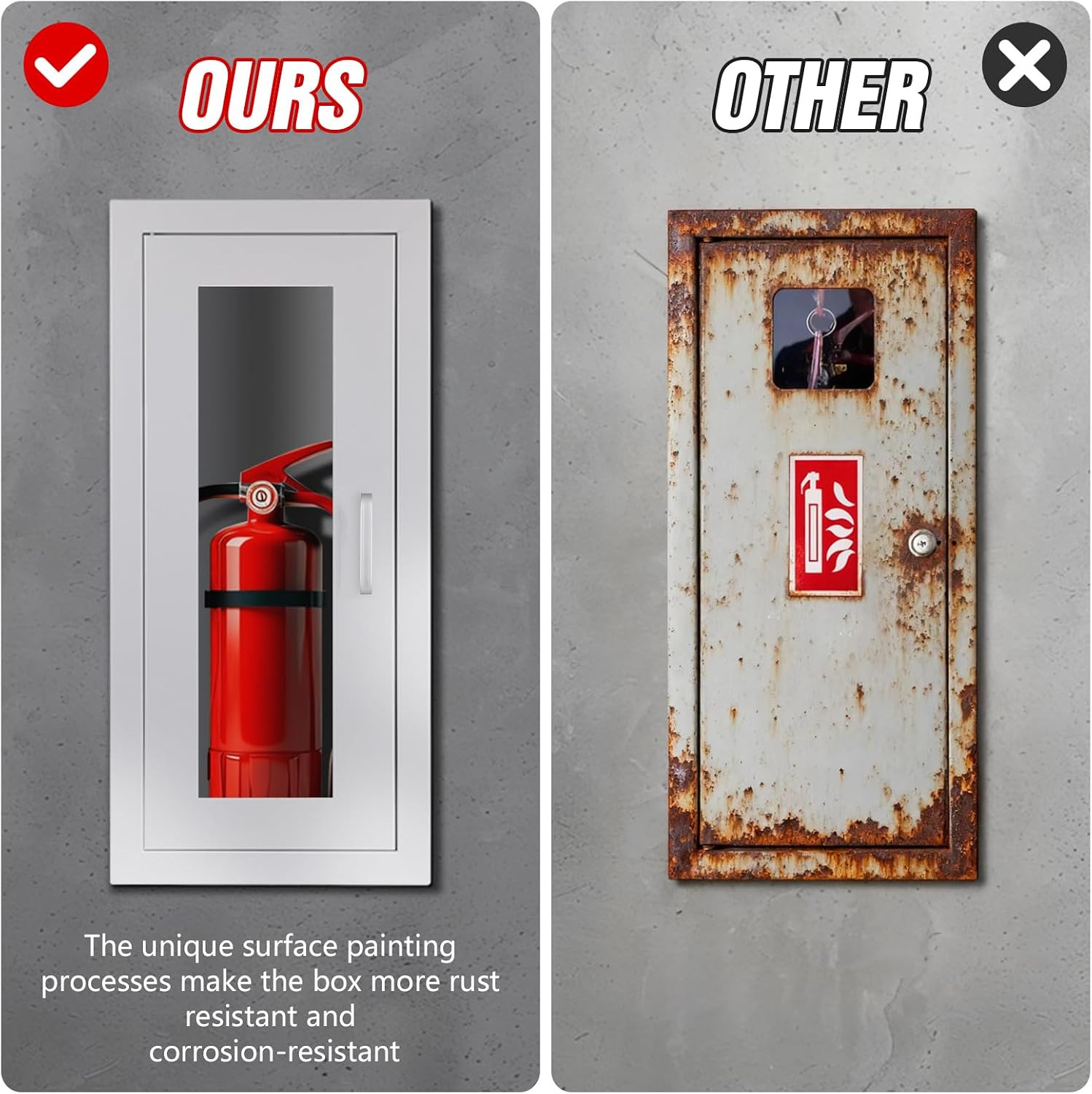 Semi Recessed Fire Extinguisher Cabinet for 5-12 Pounds Extinguisher, White Stee