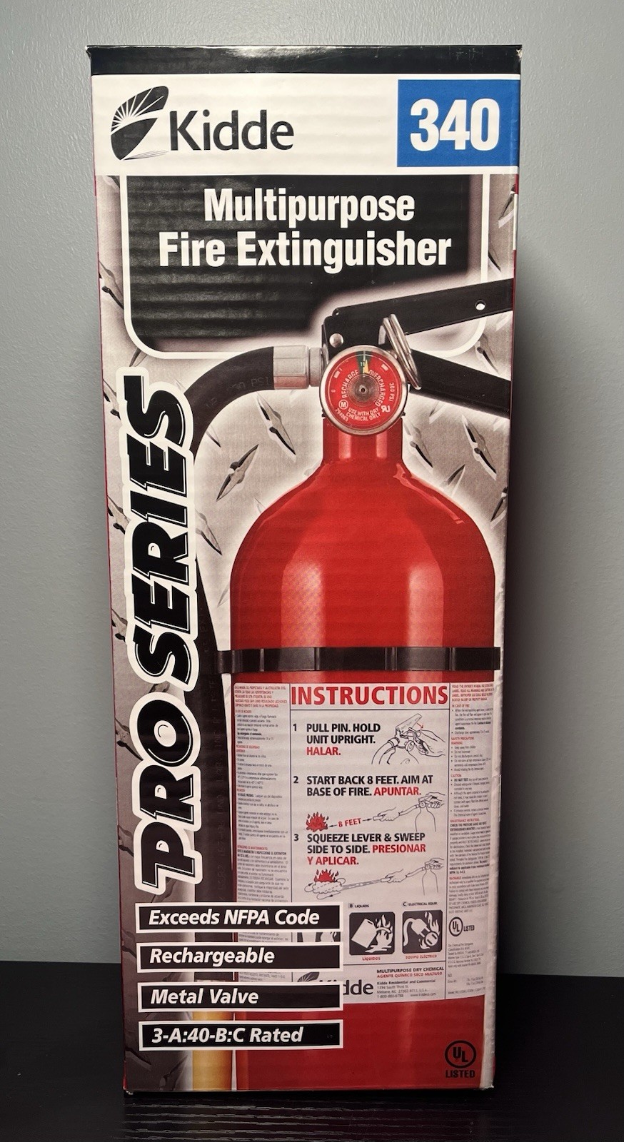 Kidde Fire Extinguisher Dry Powder Pressure Gauge Rechargeable Multipurpose
