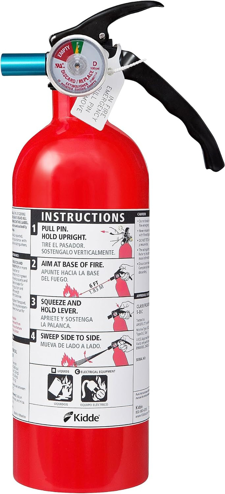 Fire Extinguisher for Home & Office Use, 5-B:C, 3.2 Lbs., USCG Approved with …