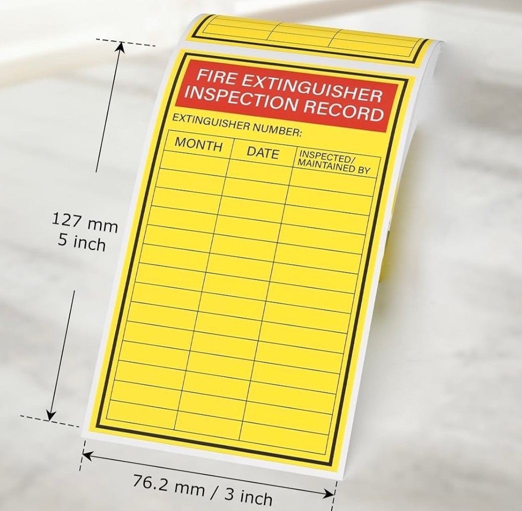25-pcs. Waterproof Fire Extinguisher Inspection Adhesive Labels 5 x 3 Inches
