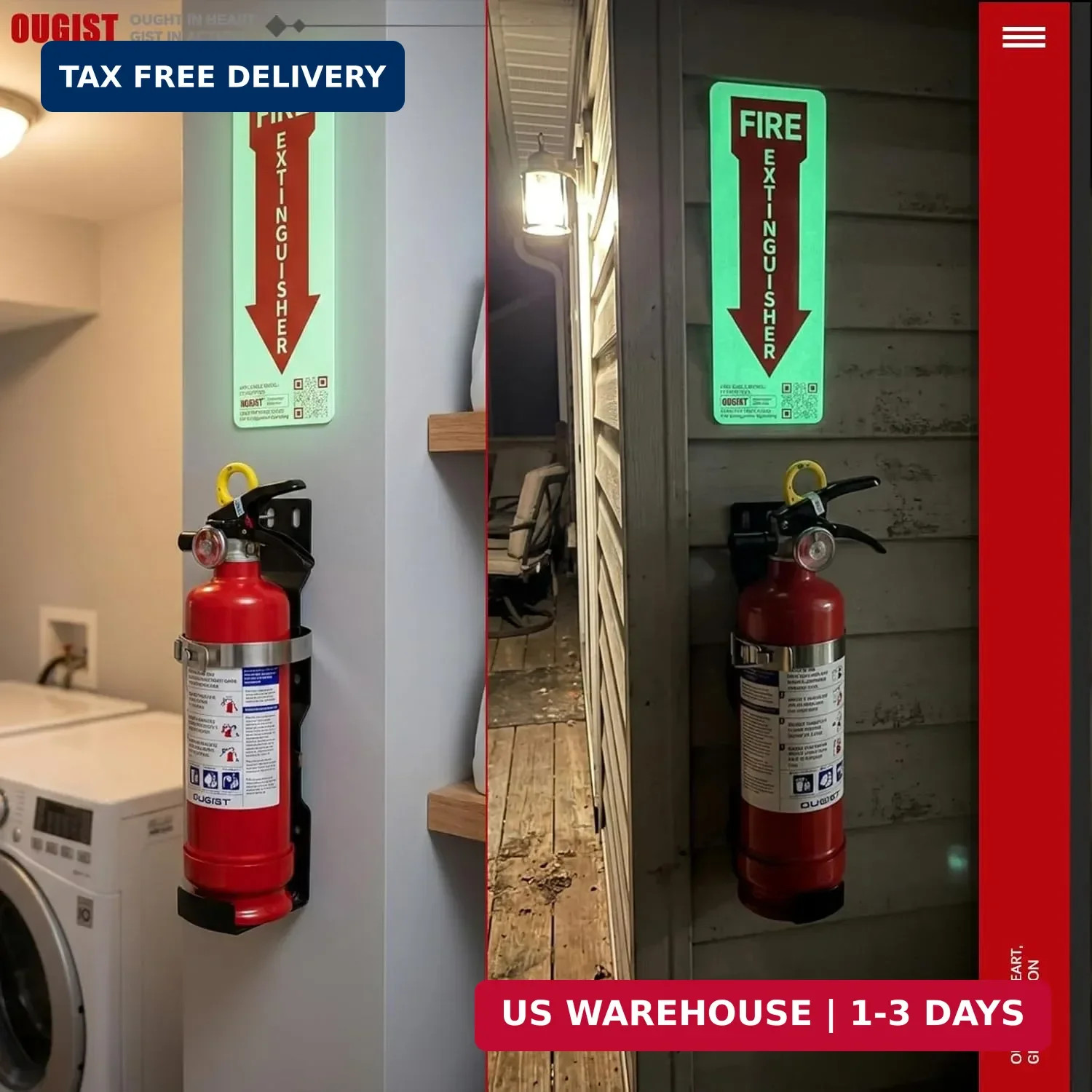 Ougist ABC Fire Extinguisher with Home Wall mount Bracket, Quick-Release Handle,