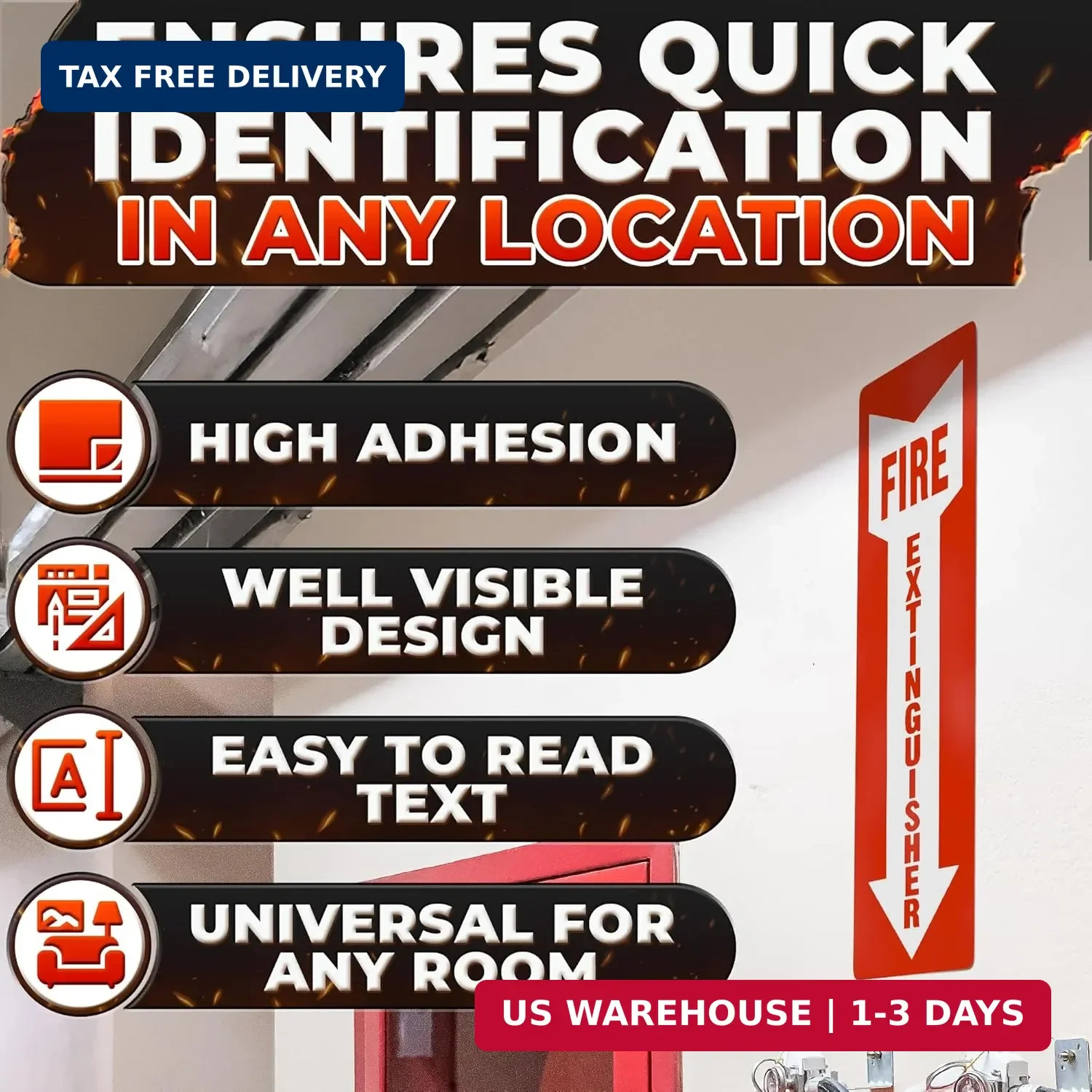 12 Pack High Visibility Fire Extinguisher Signs – 4×11.8″ Fire Extinguisher Stic