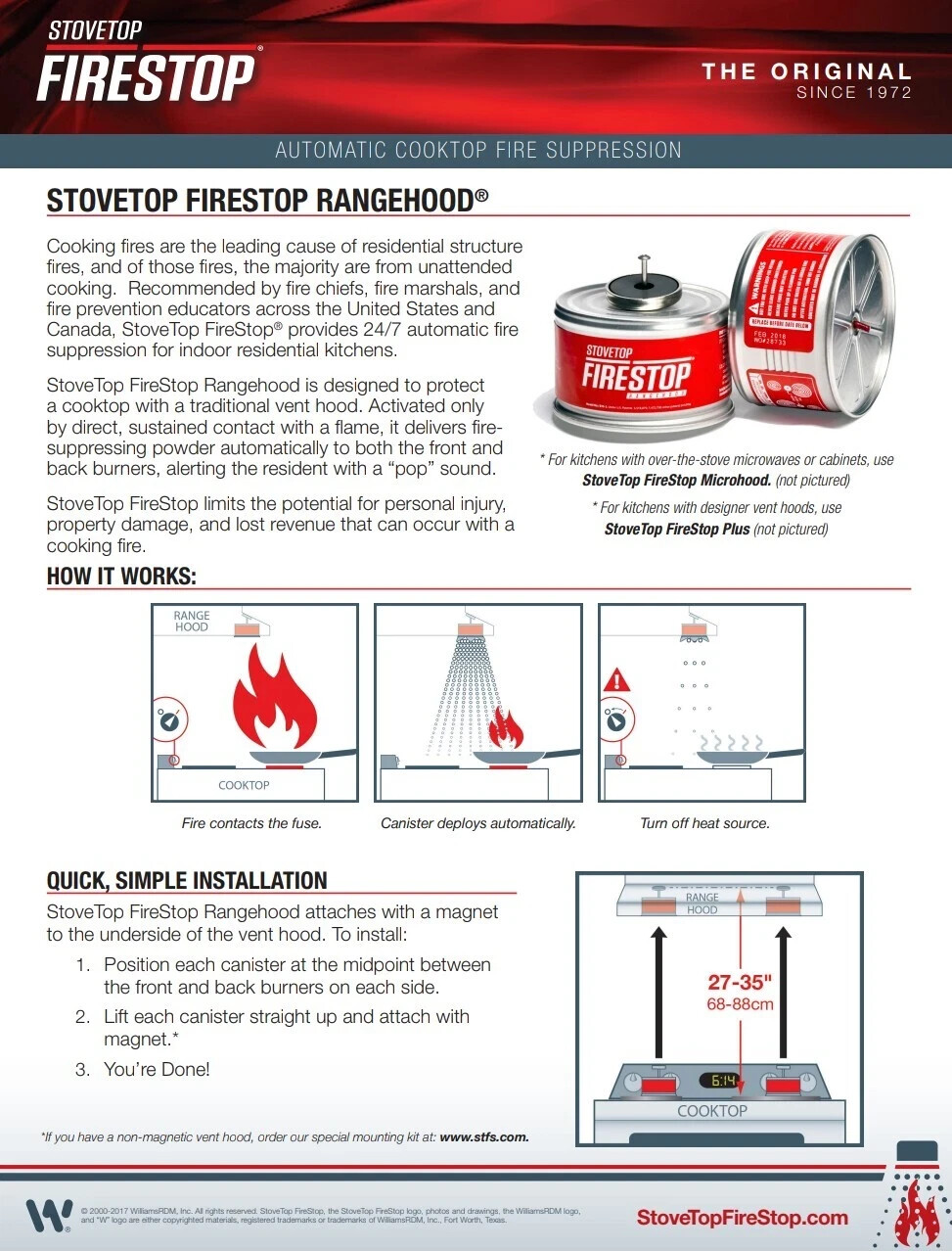 NEW – StoveTop FireStop 675-3D RangeHood Fire Suppressor 10 Pack – April 2031