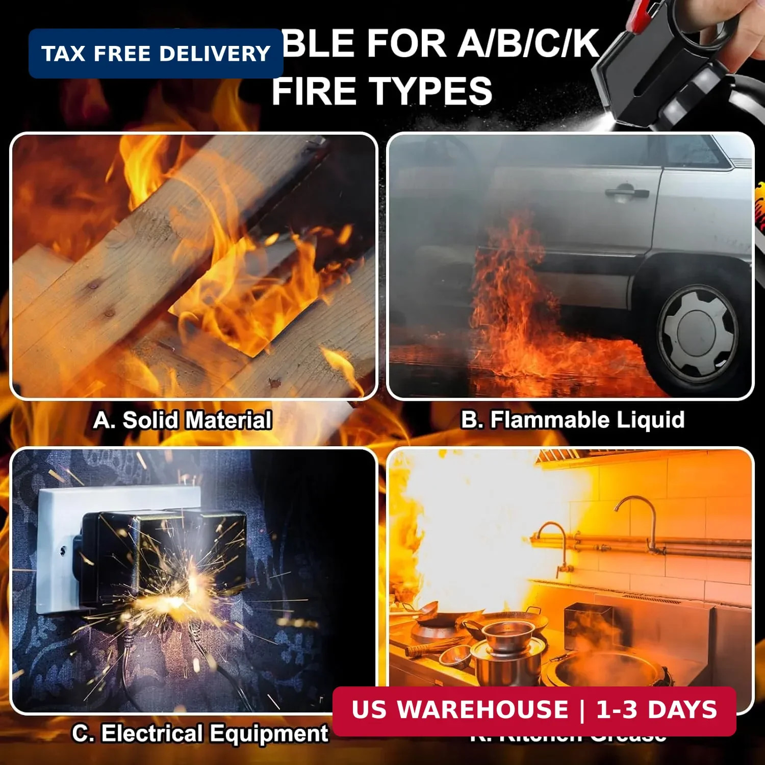 6Pack Fire Extinguisher for Home – 8 in 1 Portable A, B, C, K Fire Extinguishers