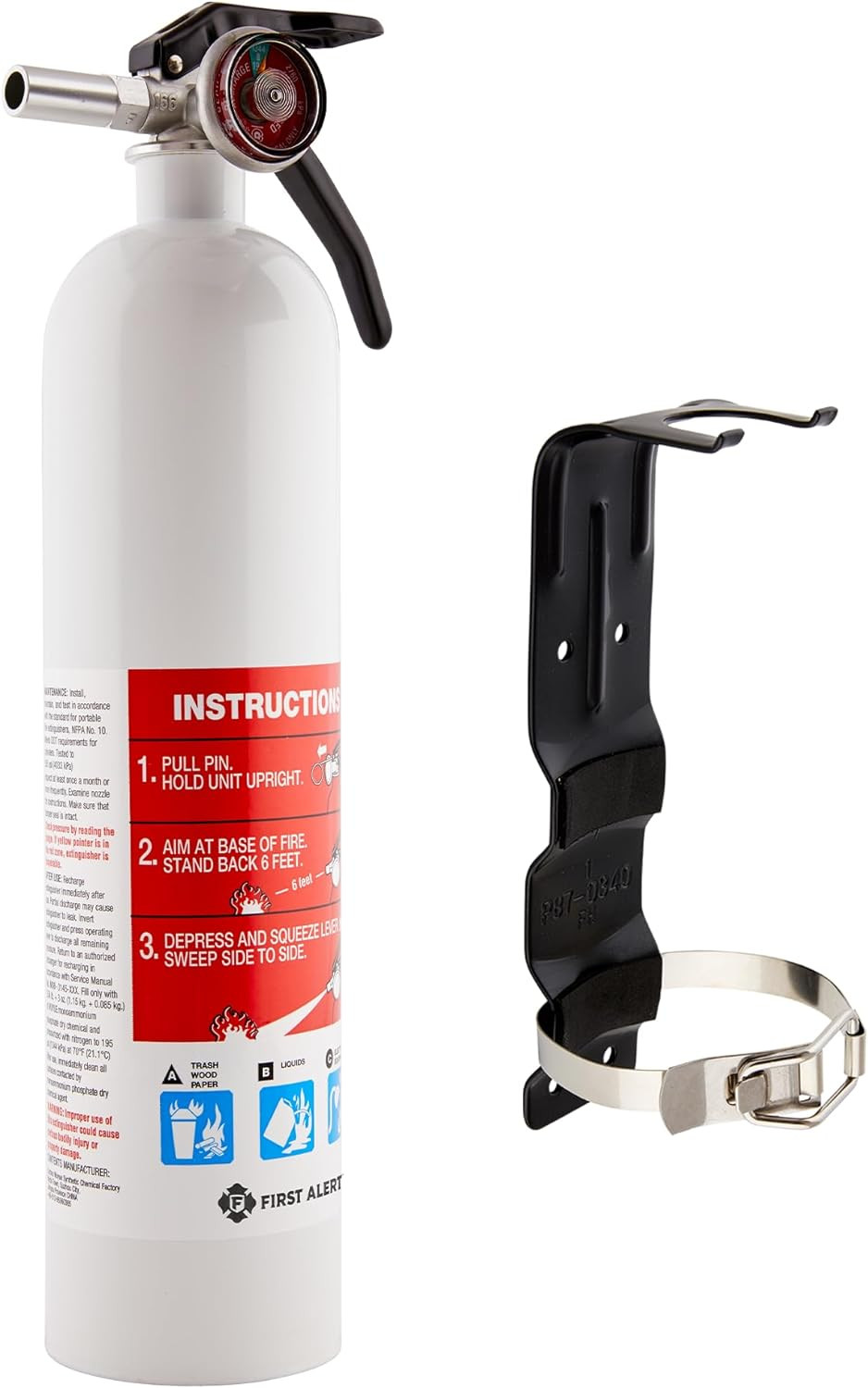 Marine1 Fire Extinguisher, UL Rated 1-A:10-B:C, White, FE1A10GR with Metal Brack