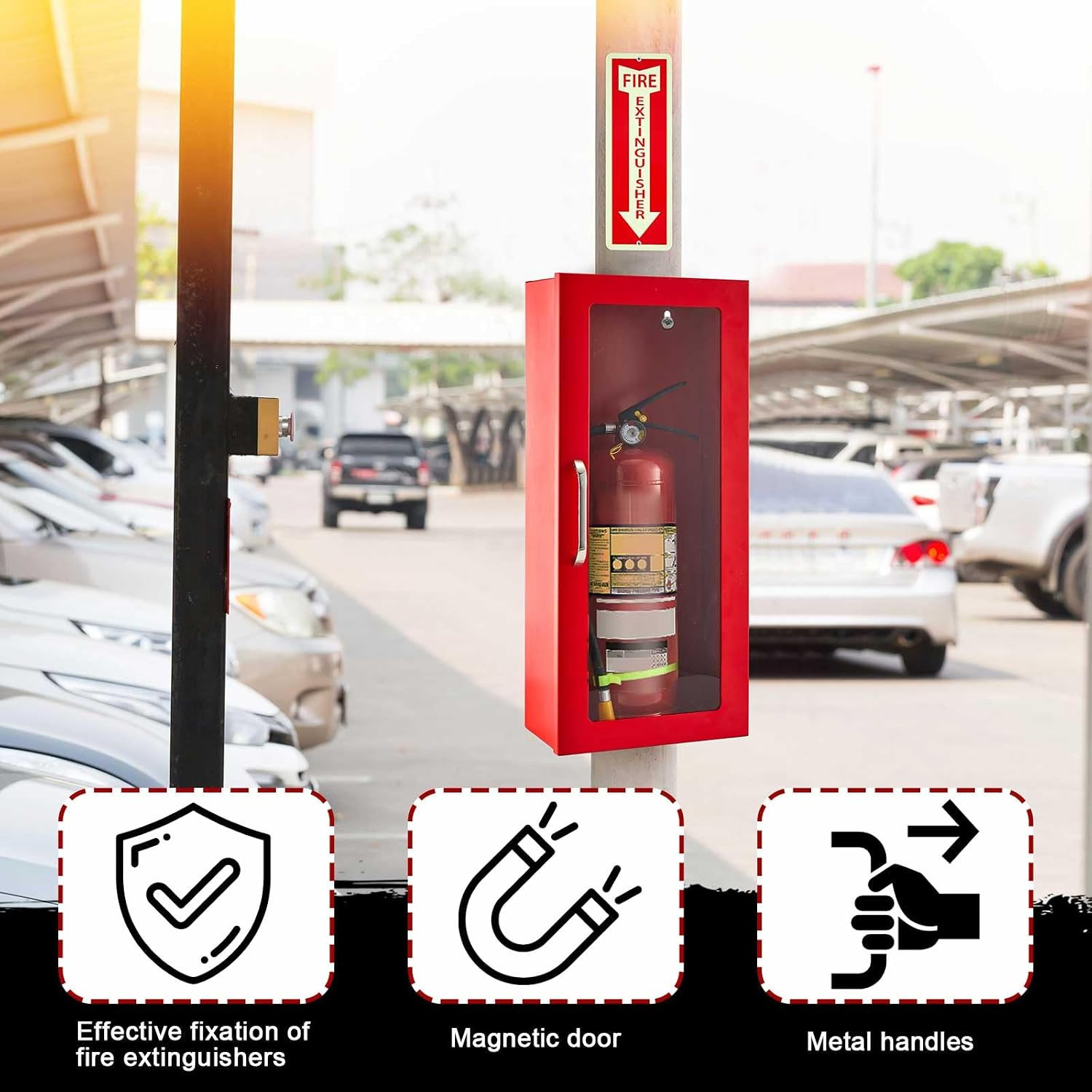 10 Lb Fire Extinguisher Cabinet with Reflective Sign, Wall & Surface Mount Fire