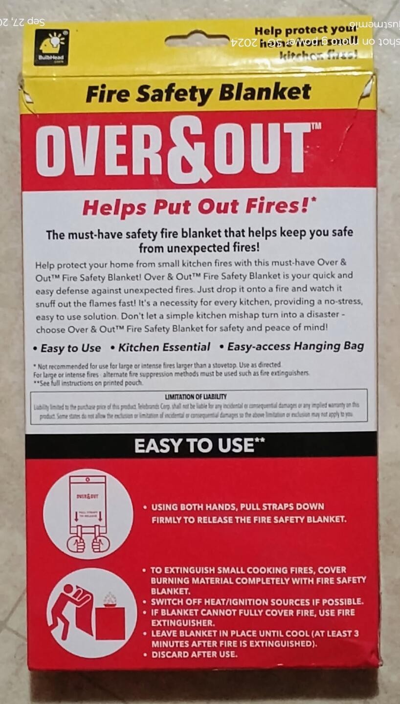 Fire Safety Blanket Over and Out (AS SEEN ON TV)