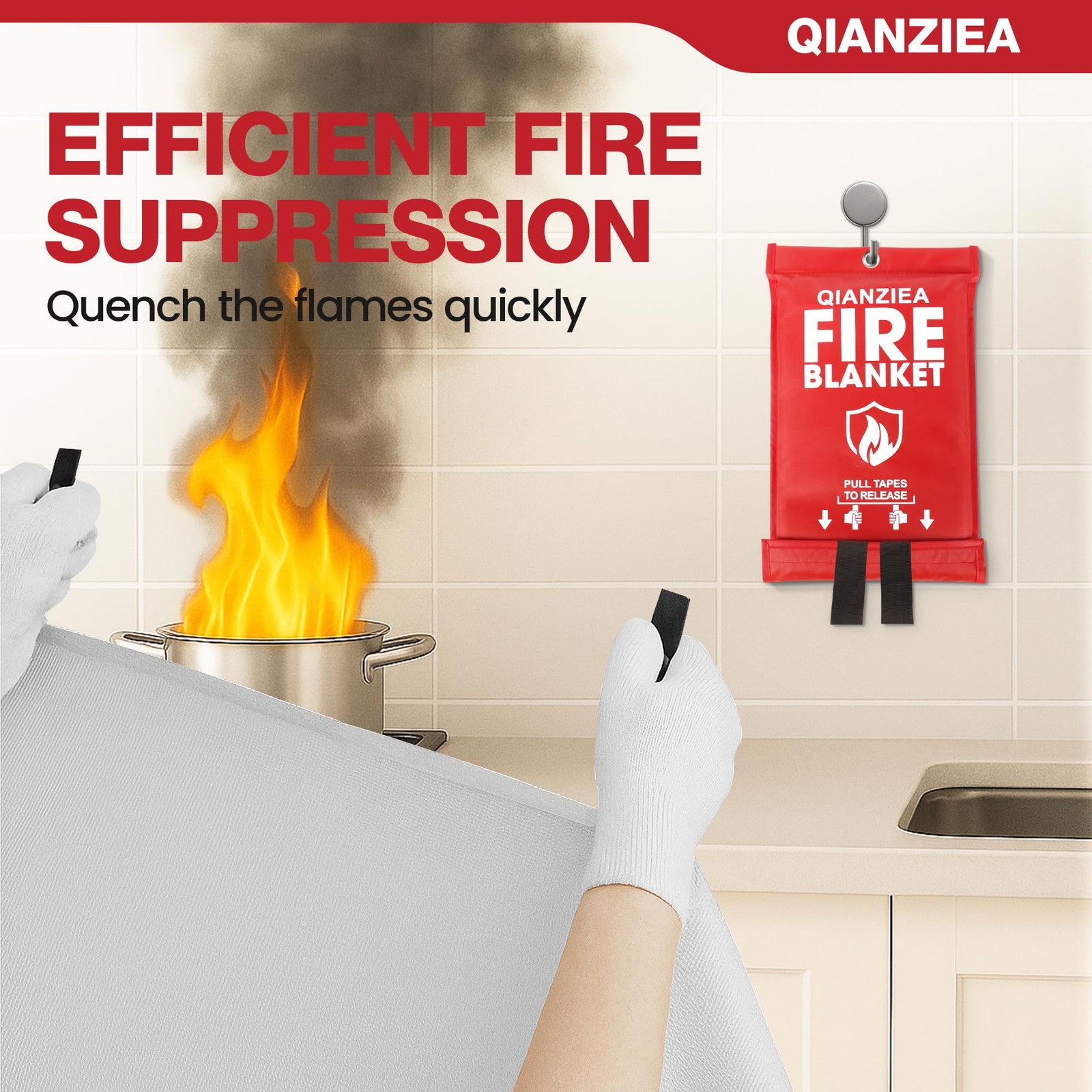 Fire Blanket,2 Pack,40″x40″ Fire Blankets Emergency for Home and Kitchen