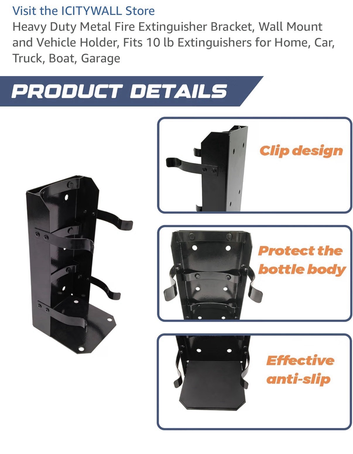 Heavy Duty Metal Fire Extinguisher Bracket, Wall Mount Vehicle Holder, Fit 10lb