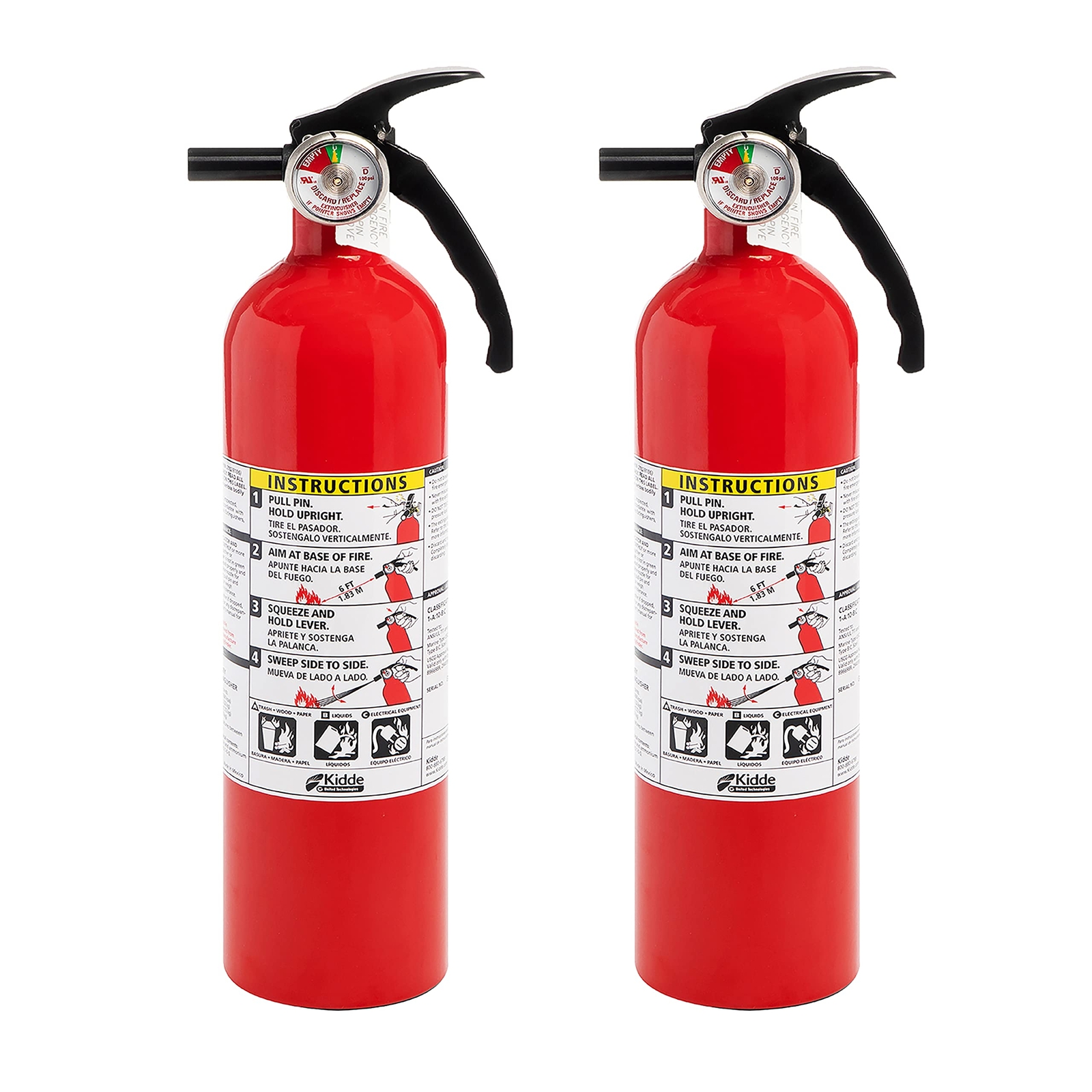 Kidde Fire Extinguisher 2 Pack Class A B C Dry Chemical Aluminum Home Use