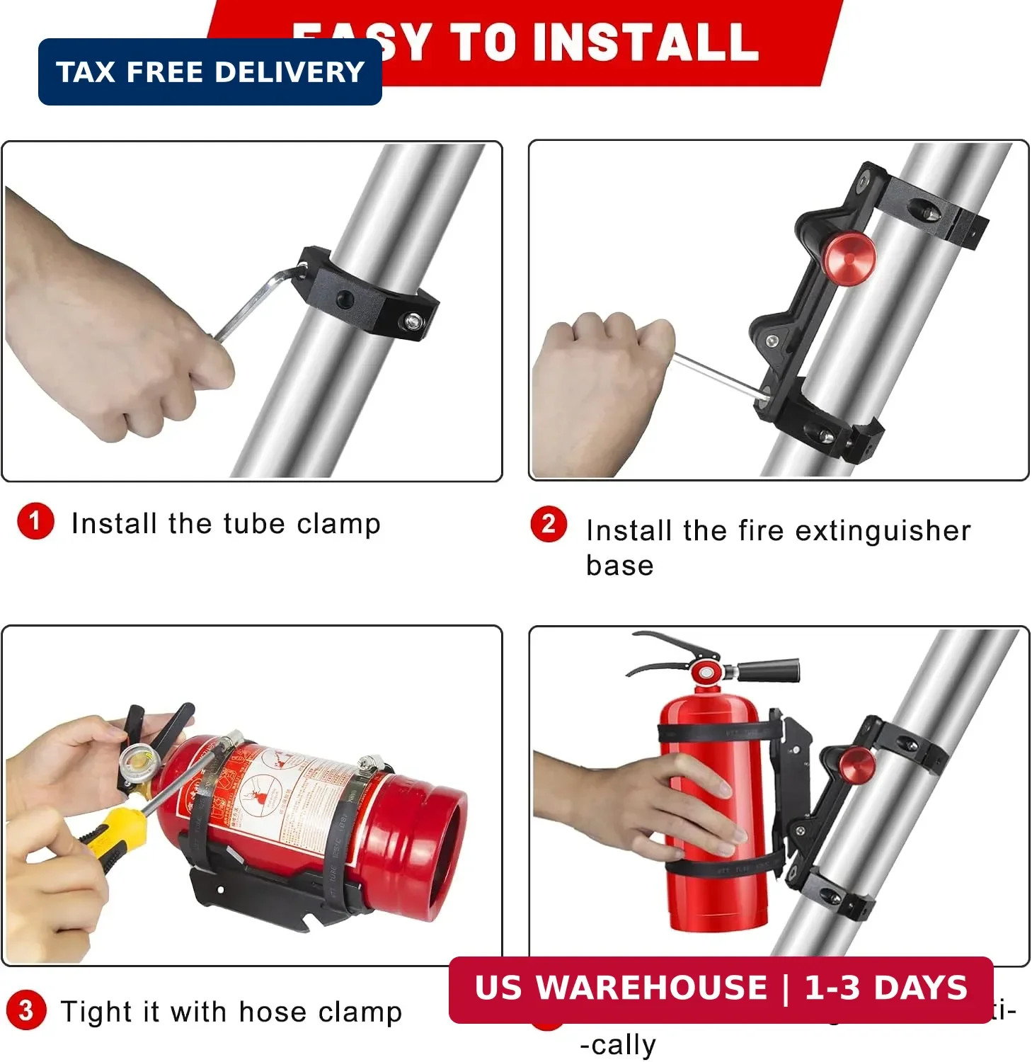 UTV Fire Extinguisher Mount Kit – Aluminum Adjustable Quick Release Roll Bar Car