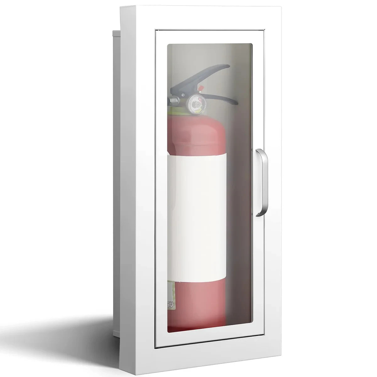 Zonon Semi Recessed Fire Extinguisher Cabinet Steel White Magnetic Door Wall.