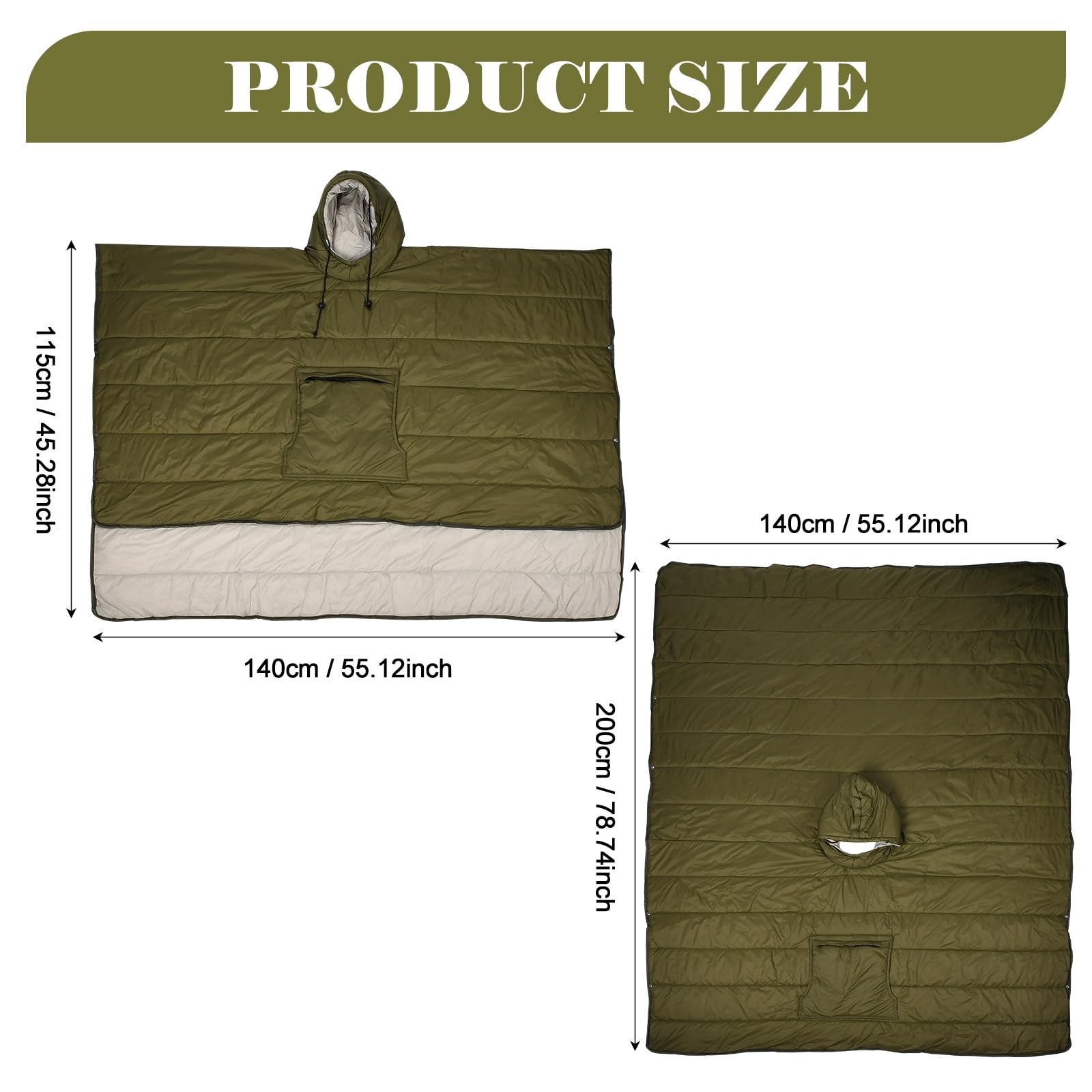 Outdoor Camping Blanket, 79” x 54” Winter Poncho Coat Warmth Small Quilt Bl…