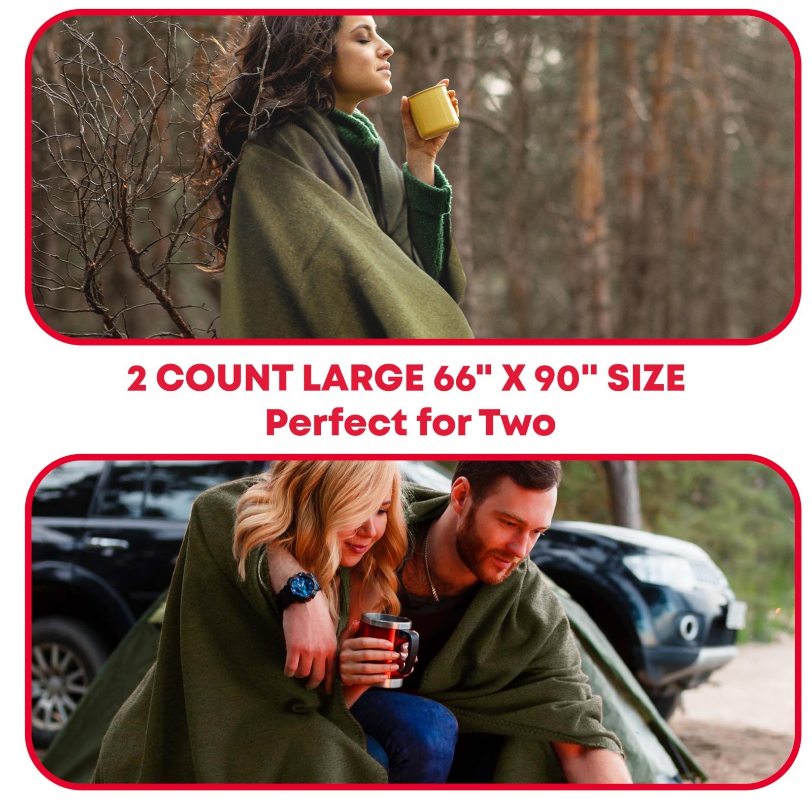 Warm Fire Retardant Survival Blanket 66″x90″ – Heavy-Duty Wool, 2 Pack for Campi