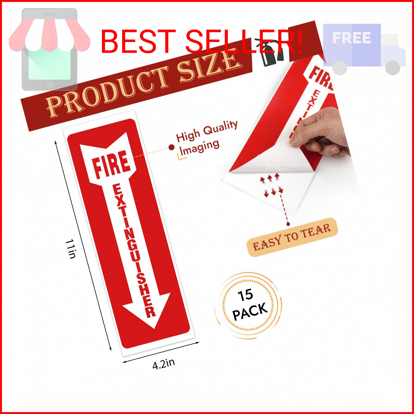 Fire Extinguisher Signs, 15 Pack 4×12 Inch Fire Extinguisher Signs for Home Busi