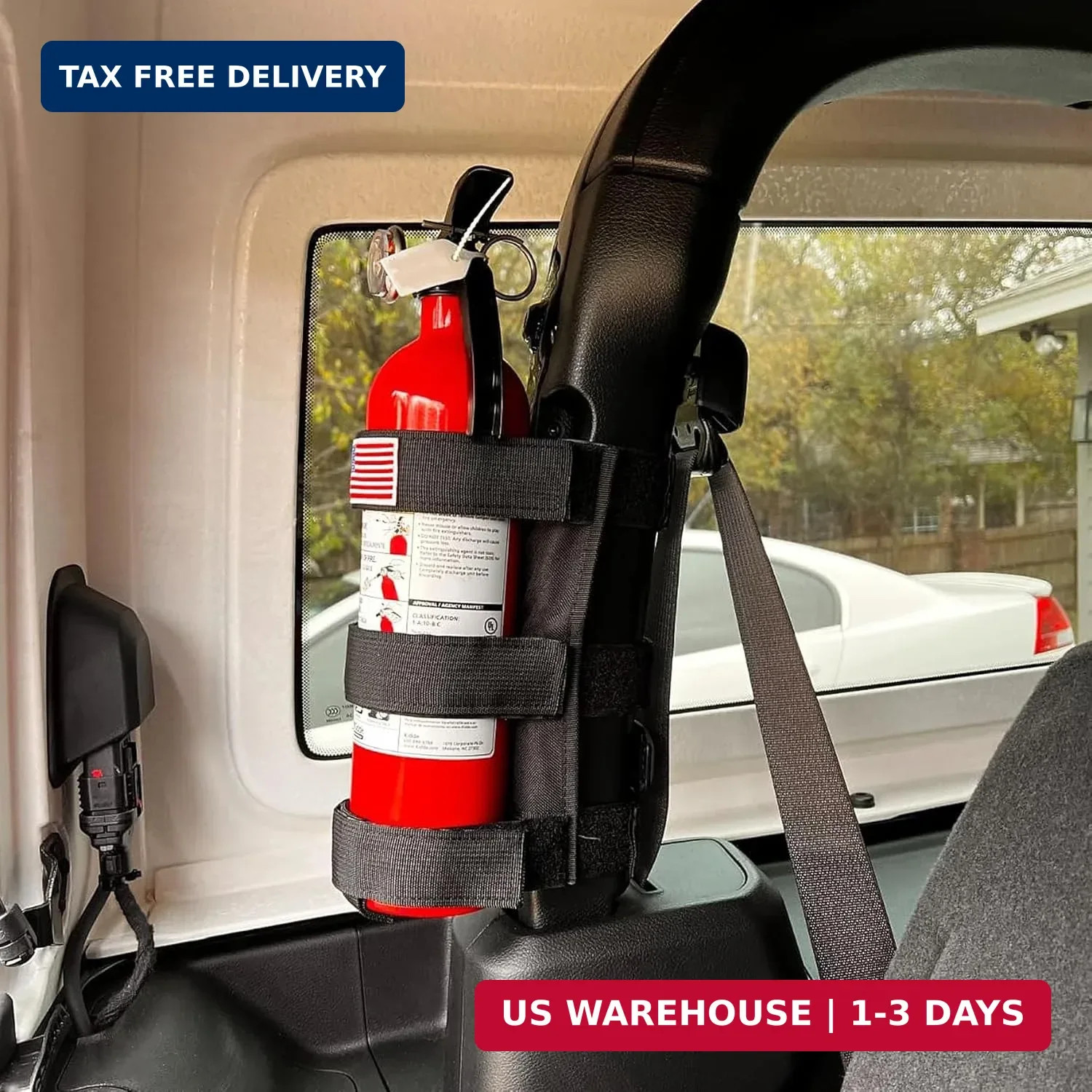 OFBAND Roll Bar Car Fire Extinguisher Mount with American Flag,Fire Extinguisher