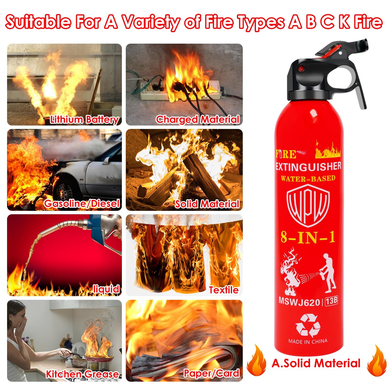 620ml Large Upgraded 8-in-1 Fire Extinguisher for Home with Wall Mount Portab…