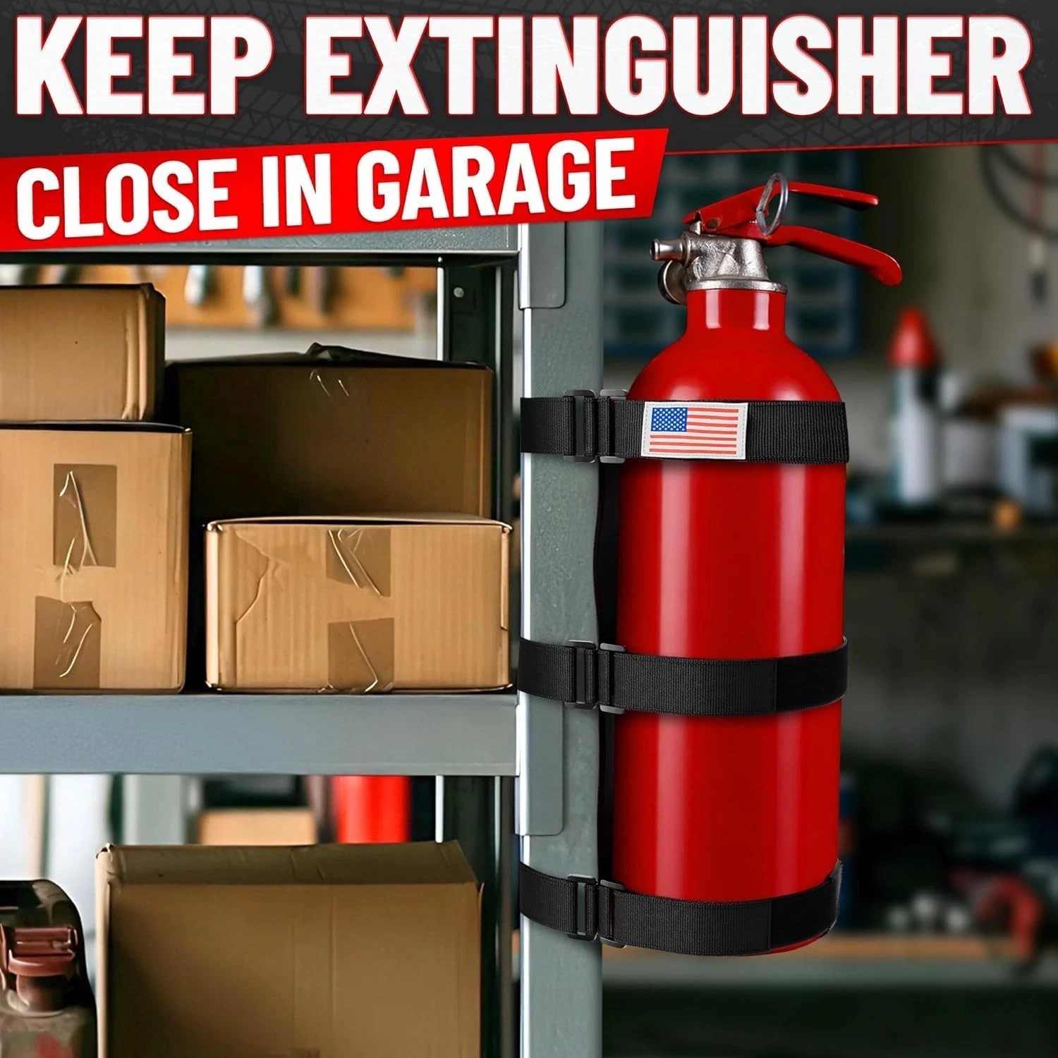 Patriotic Fire Extinguisher Mount with Quick Release for UTV & Off-Road Use