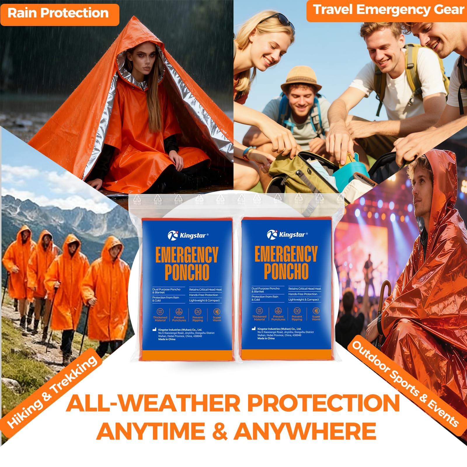 4 Pack Emergency Mylar Blanket Poncho | Waterproof Rain Ponchos | Reusable Pa…