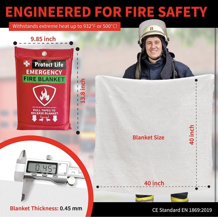 2 PACK PROTECT LIFE FIRE BLANKET, FIRE SUPPRESSION BLANKET FOR HOME FIRE RETARD