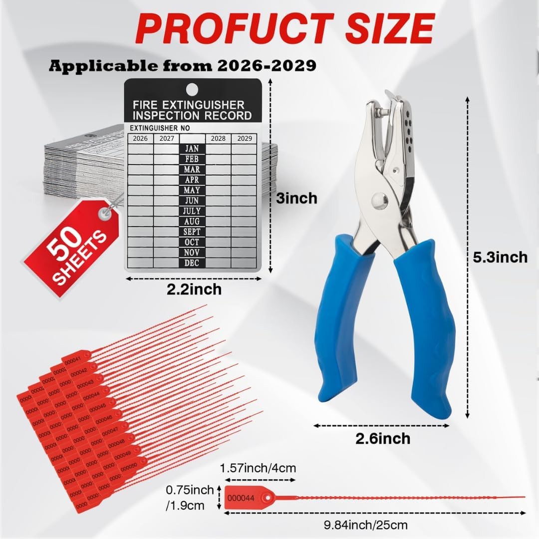 50 Sets 2026–2029 Fire Extinguisher Tags Aluminum Metal 50, 2026-2029