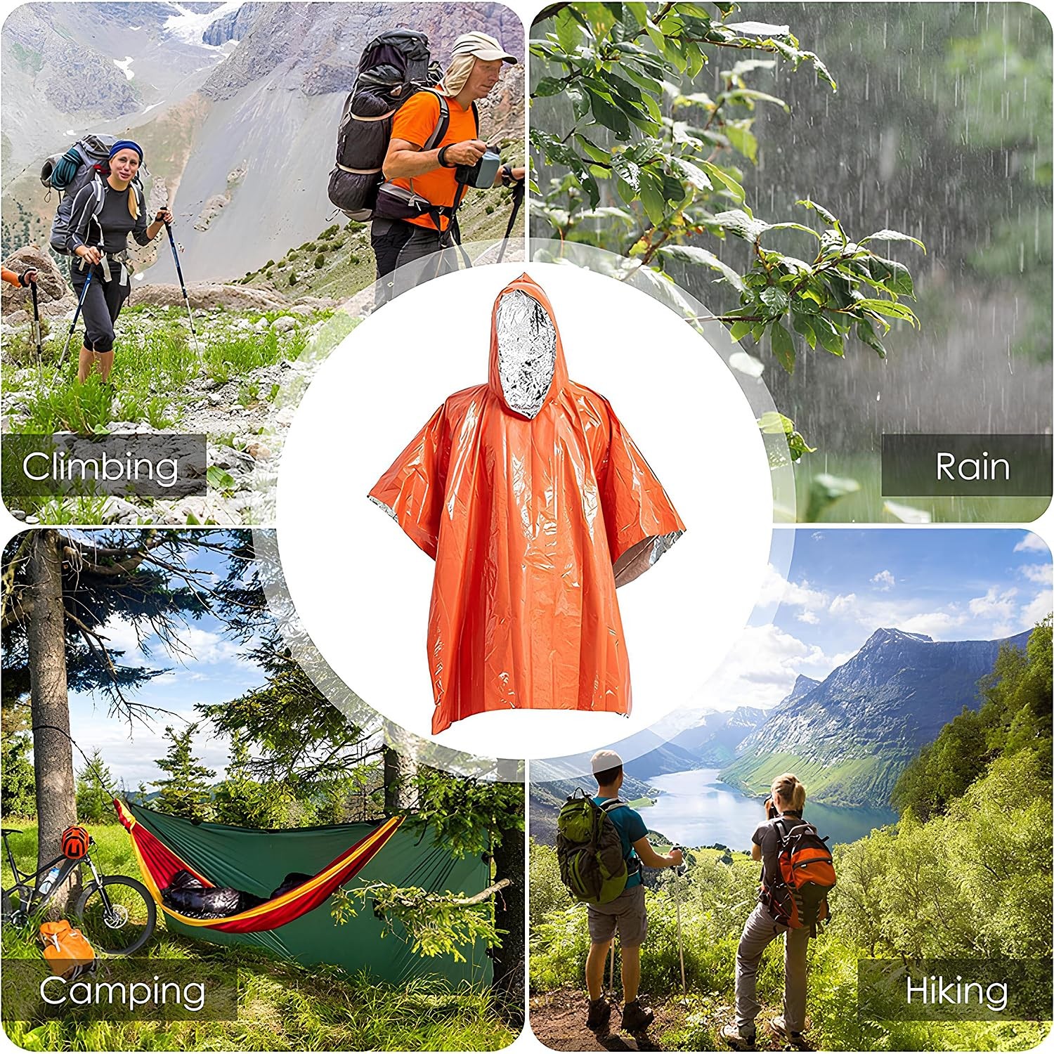 Emergency Poncho 4-Pack – Heat Retention, Mylar Reversible Thermal Raincoat B…