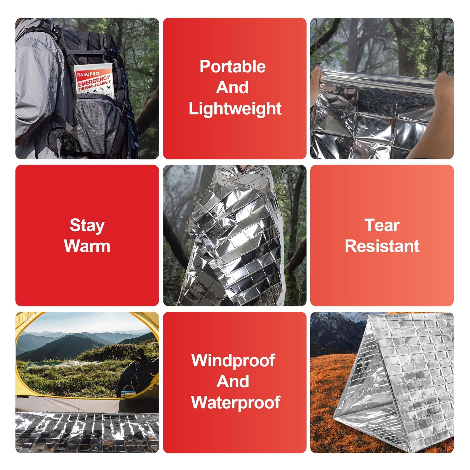 9 Pack Emergency Blankets, Outdoor Survival Emergency Insulated Gear, Mylar T…