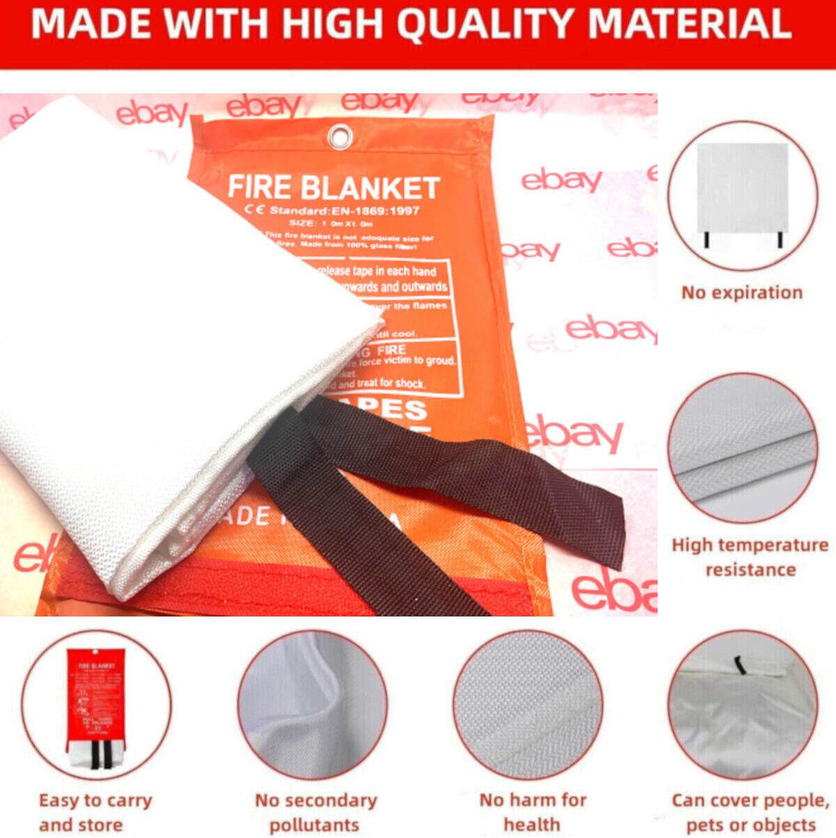 FIRE BLANKET Fiberglass Hero Emergency Home Retardant Prepared 39”x39”, 1mx1m