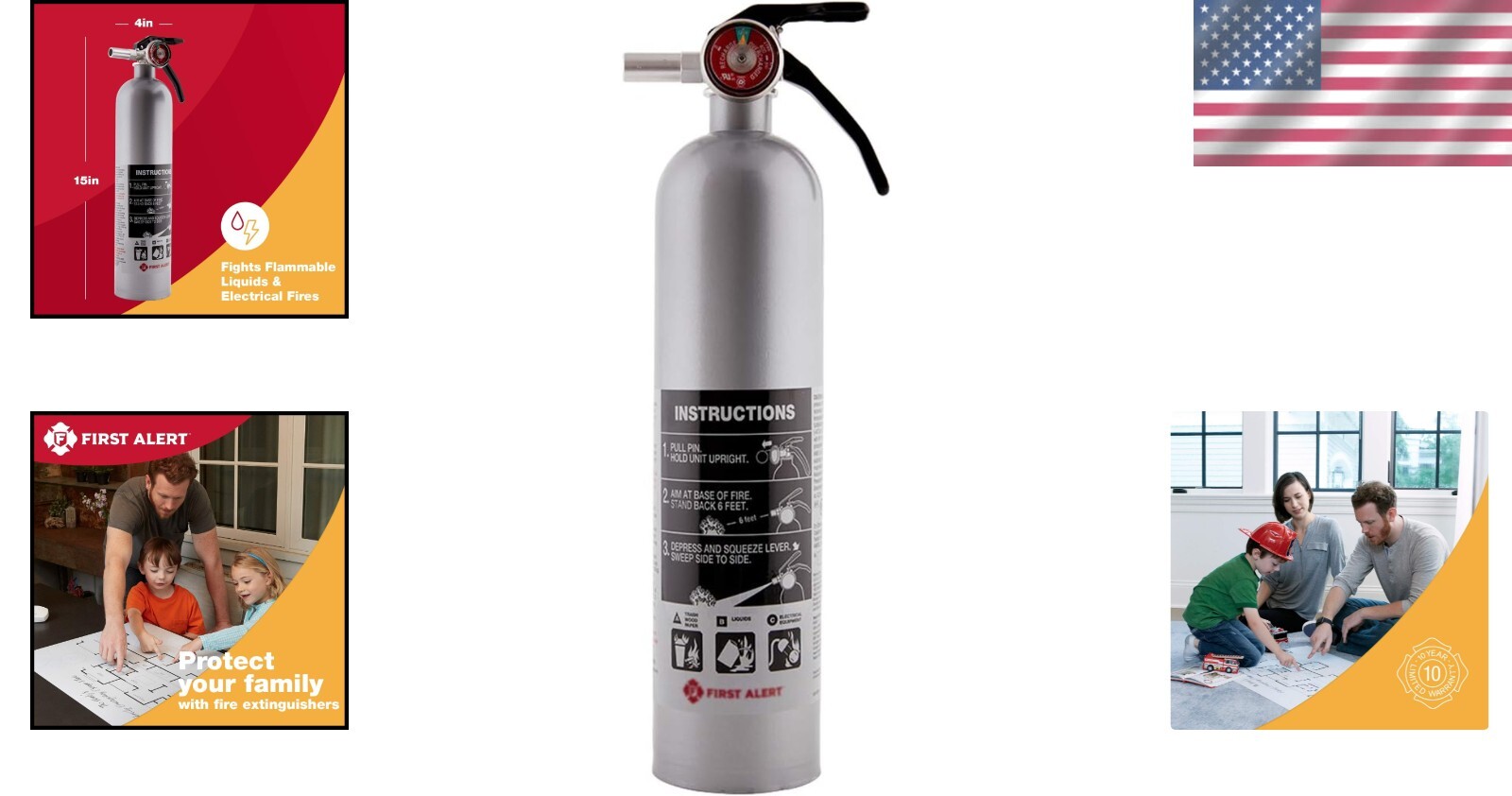 All-Metal Rechargeable Fire Extinguisher with Mounting Bracket – Pewter Finish