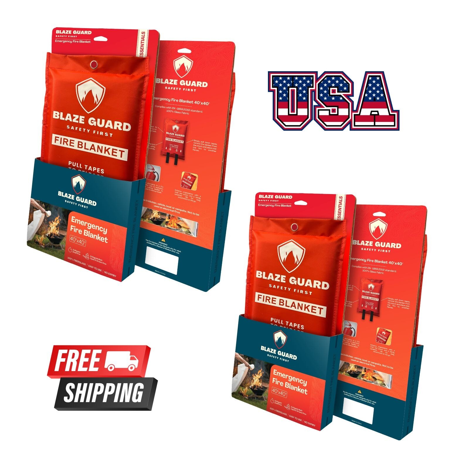 2X Fire Blanket 100% Fiberglass Blaze Guard Hero Home Prepared -Emergency Safety